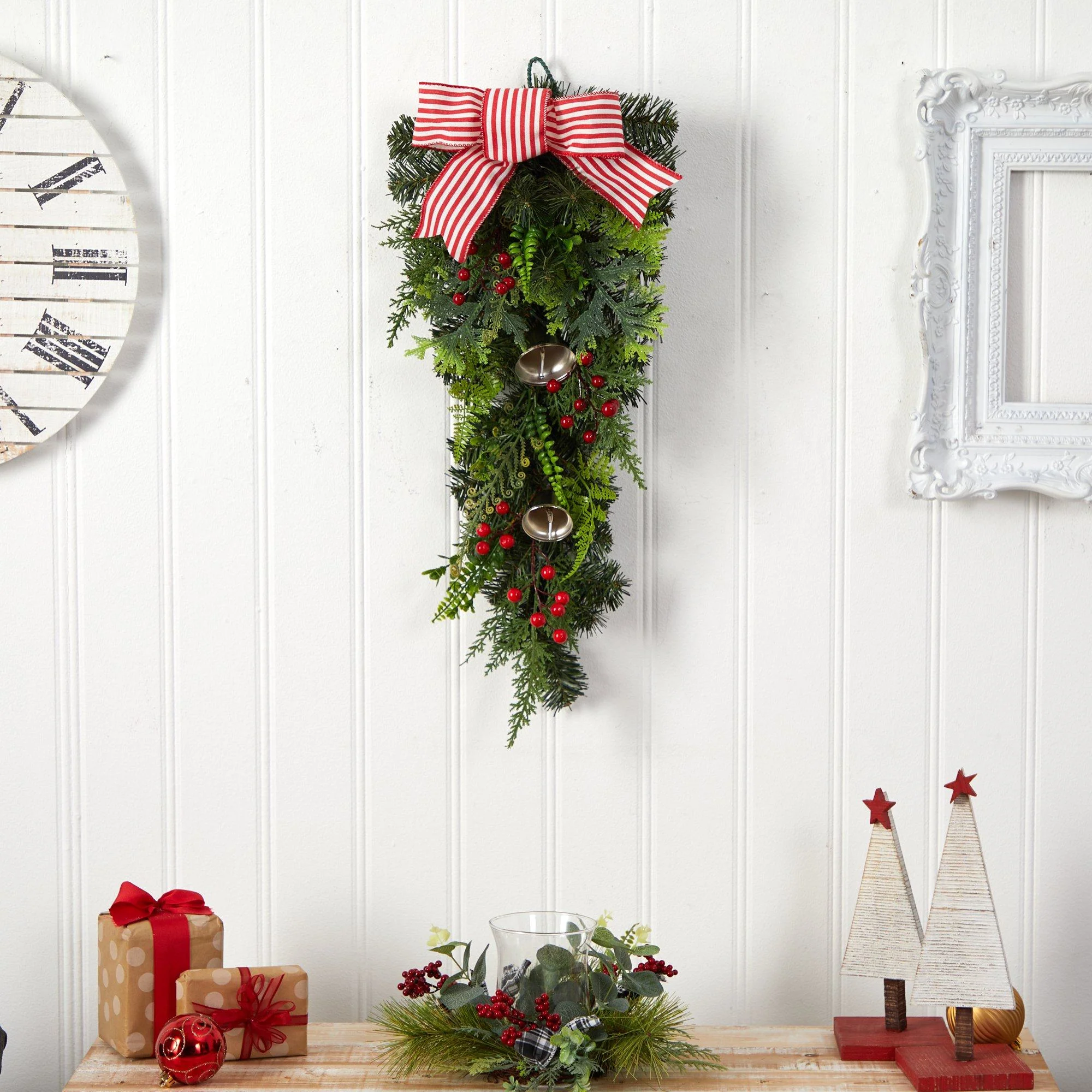 26" Holiday Christmas Bells and Bow Artificial Swag" - Image 3