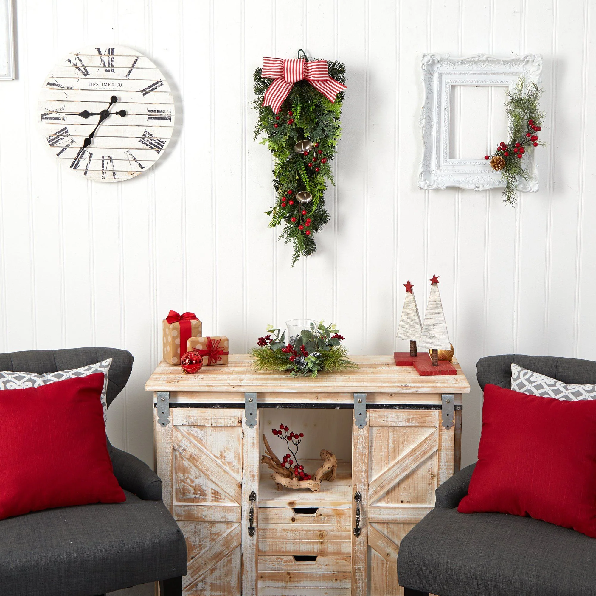 26" Holiday Christmas Bells and Bow Artificial Swag" - Image 4
