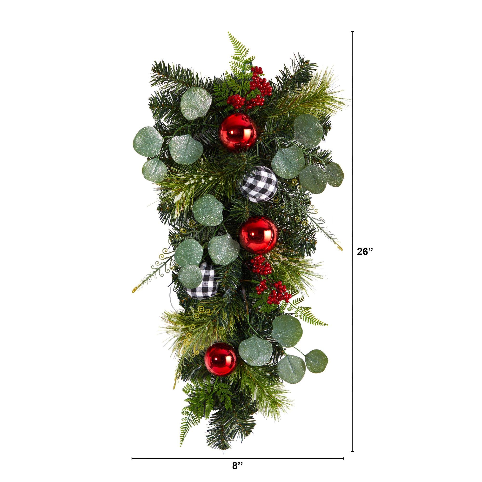 26” Holiday Christmas Greenery Ornament Artificial Swag - Image 3