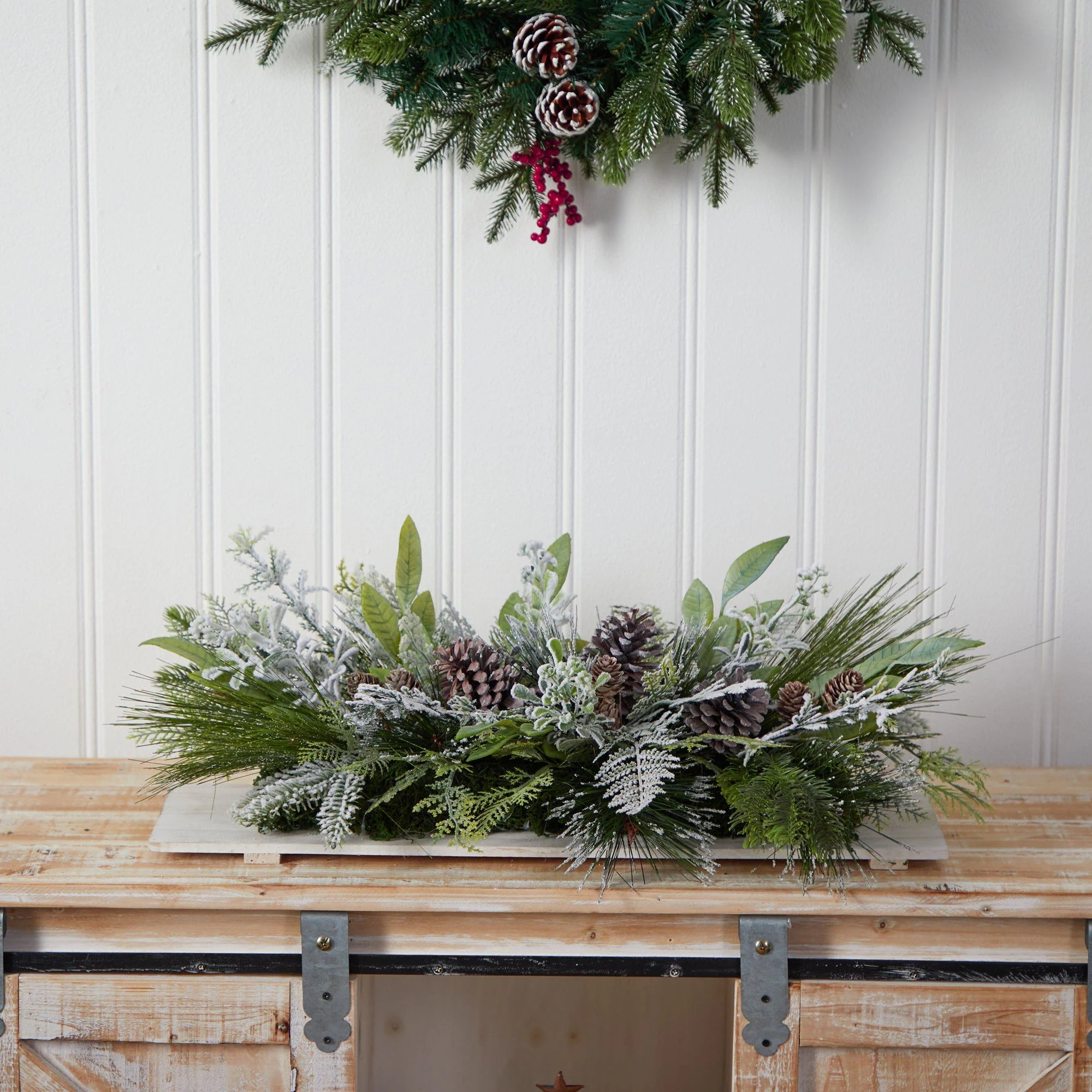 26” Holiday Flocked Winter Christmas Arrangement Cutting Board Wall Décor or Table Arrangement - Image 4