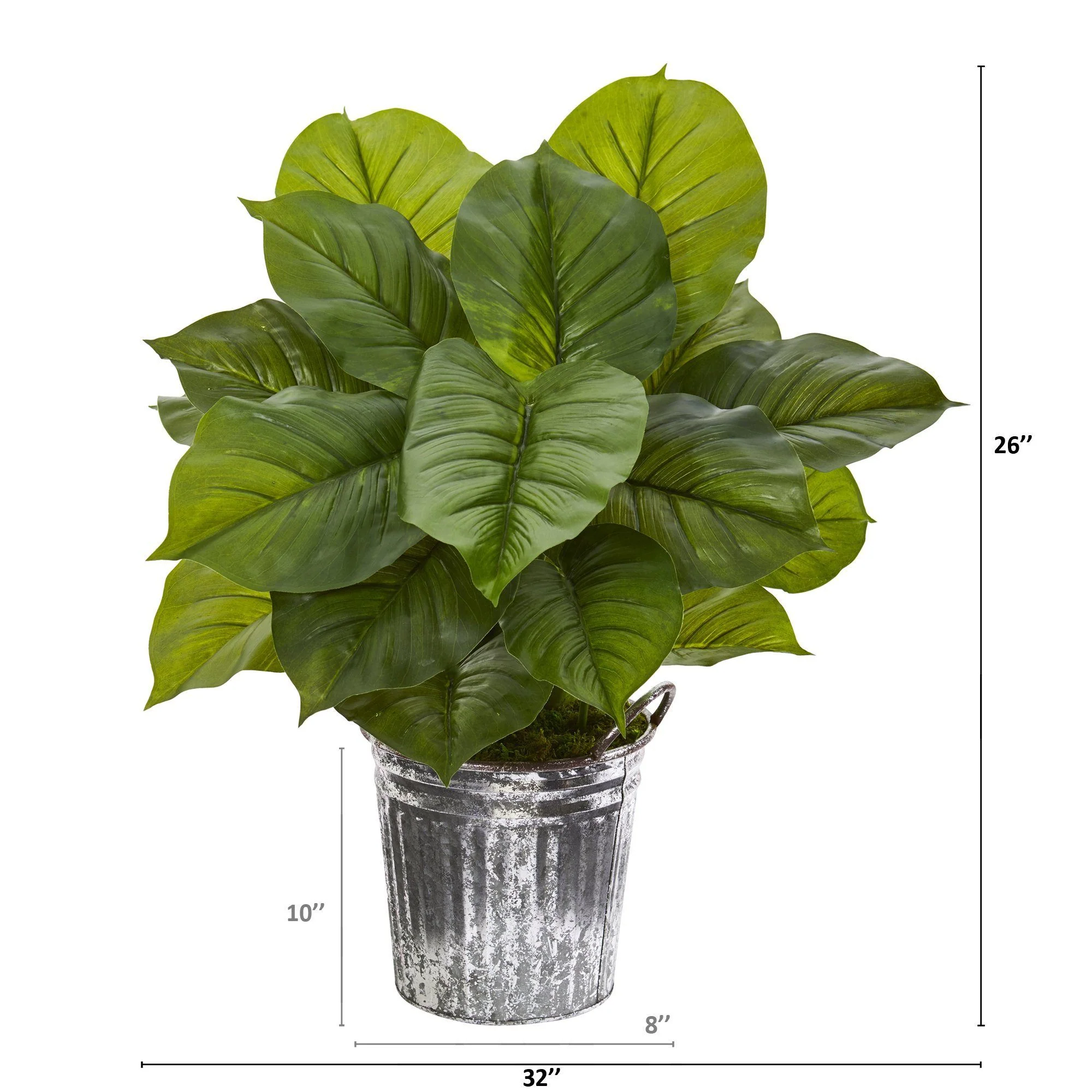 26” Large Philodendron Artificial Plant in Vintage Metal Pail (Real Touch) - Image 2