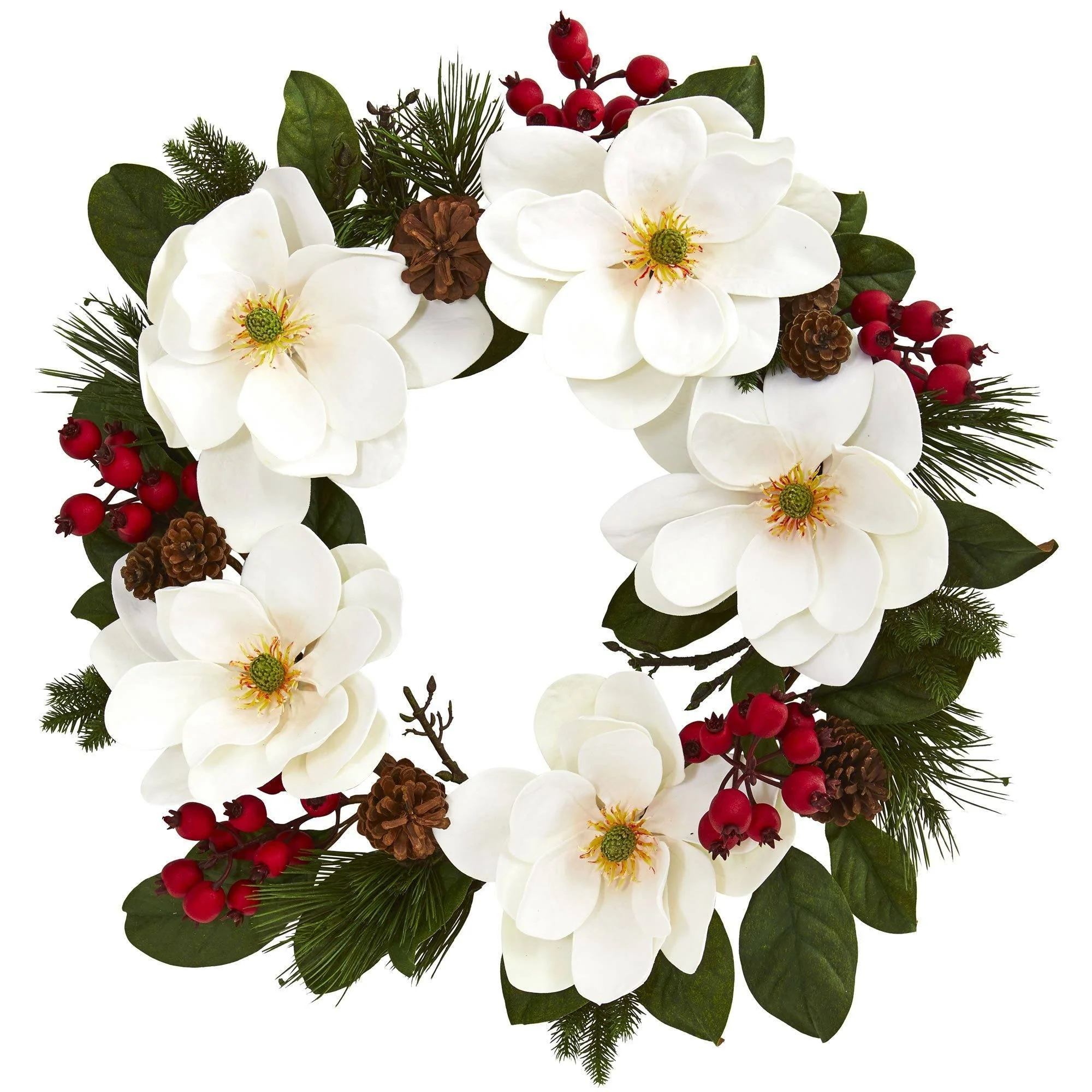 26” Magnolia, Pine and Berries Wreath - Image 3