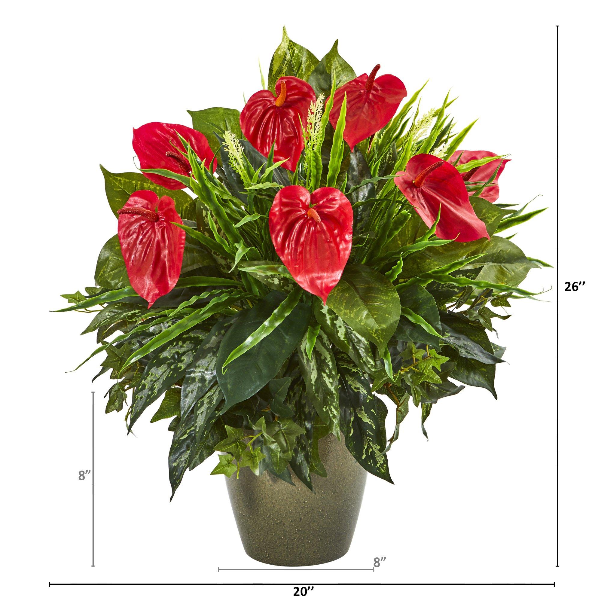 26” Mixed Anthurium Artificial Plant in Green Planter - Image 2