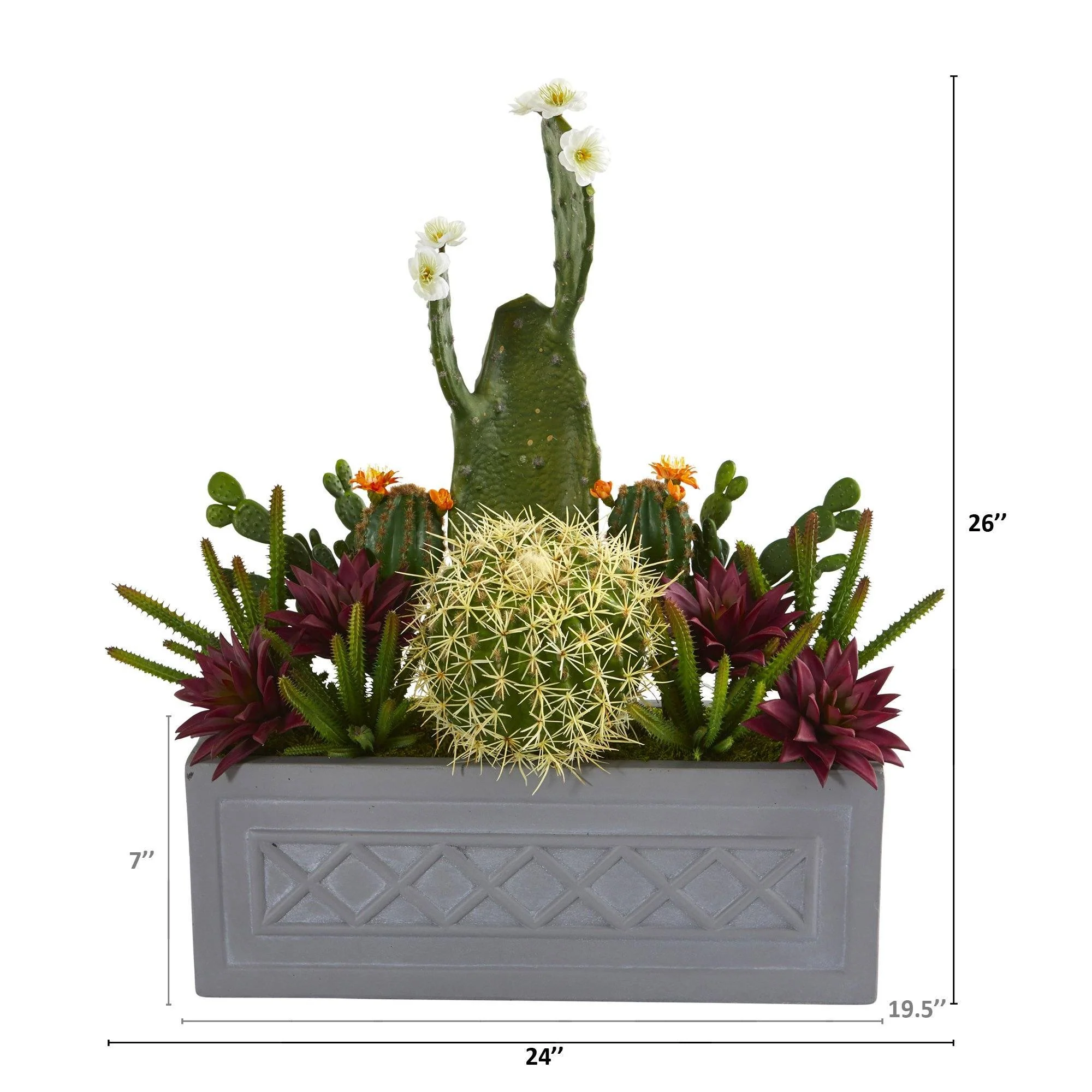 26” Mixed Cactus Succulent Artificial Plant in Stone Planter - Image 2