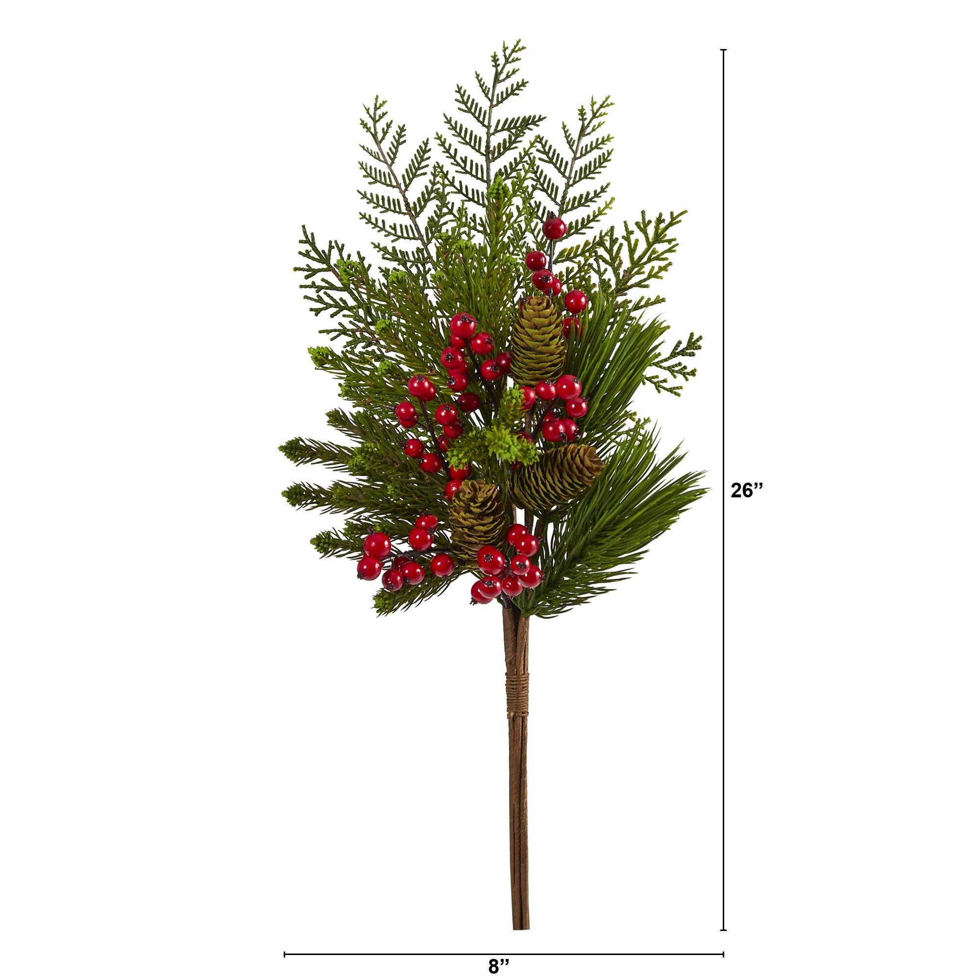 26” Mixed Pine, Pinecone and Berry Artificial Plant (Set of 3) - Image 2