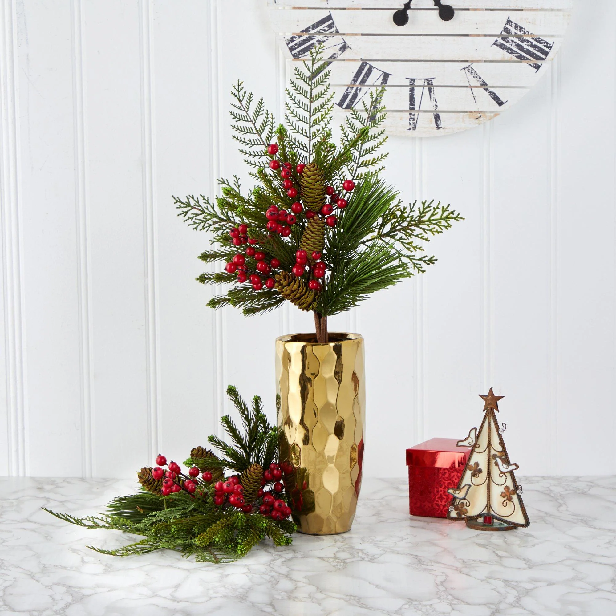 26” Mixed Pine, Pinecone and Berry Artificial Plant (Set of 3) - Image 3