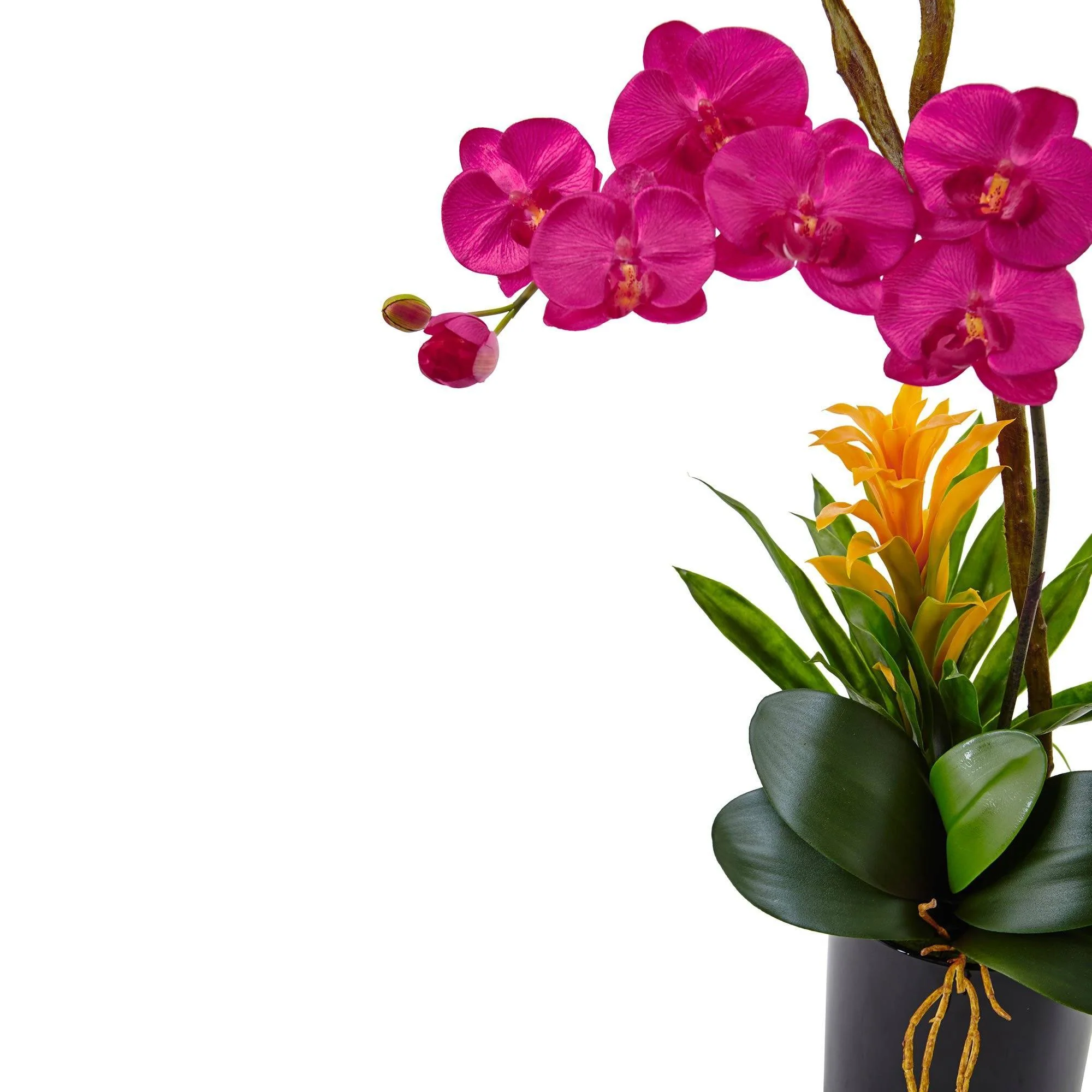 26” Orchid and Bromeliad in Glossy Black Cylinder - Image 5