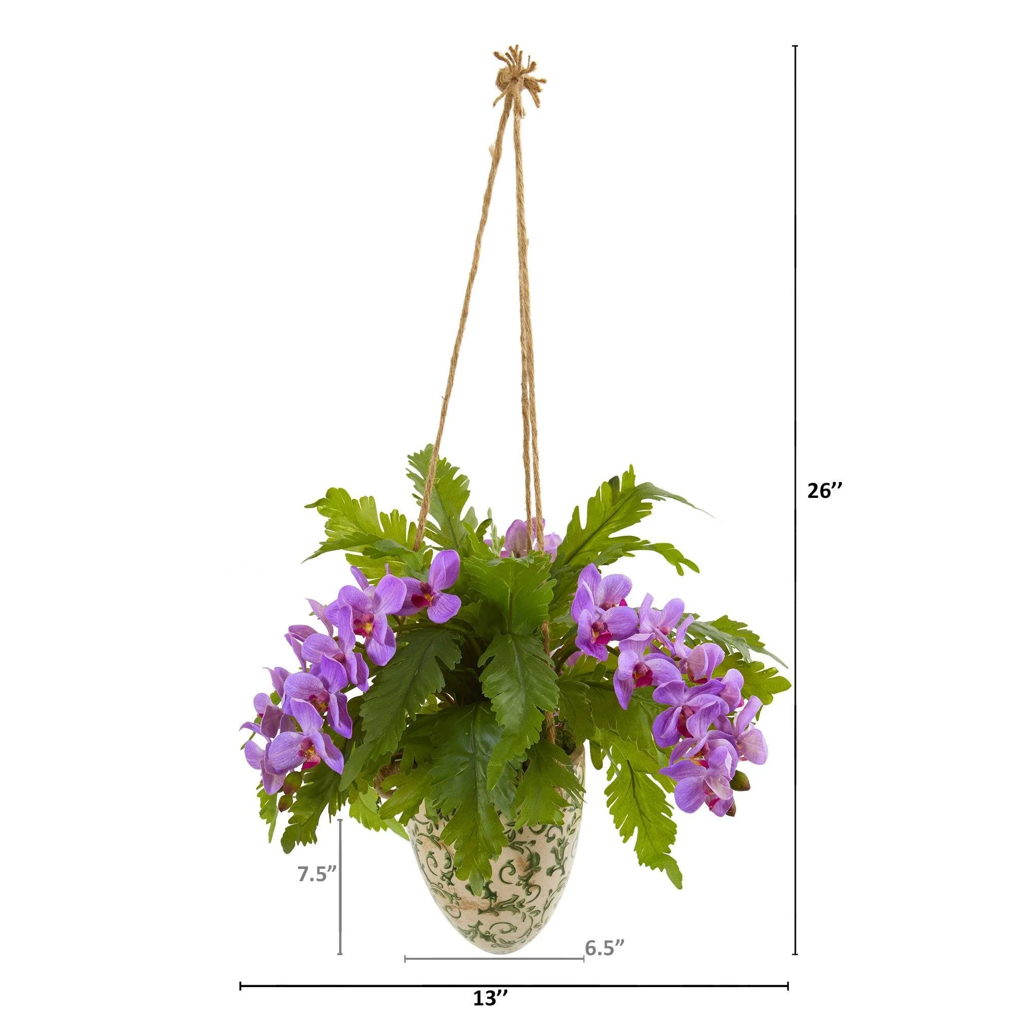 26” Phalaenopsis Orchid and Fern Plant in Hanging Vase - Image 2