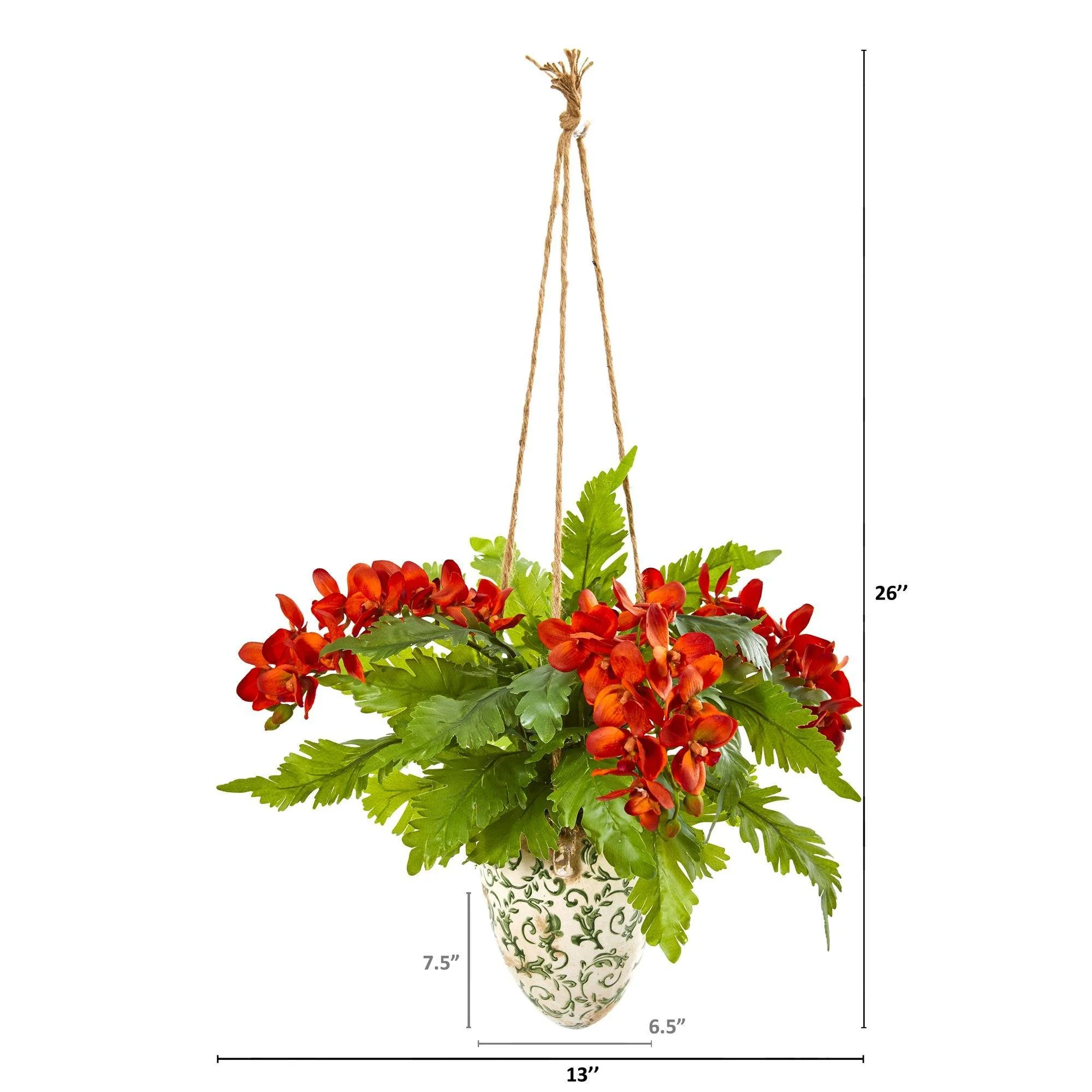 26” Phalaenopsis Orchid and Fern Plant in Hanging Vase - Image 4
