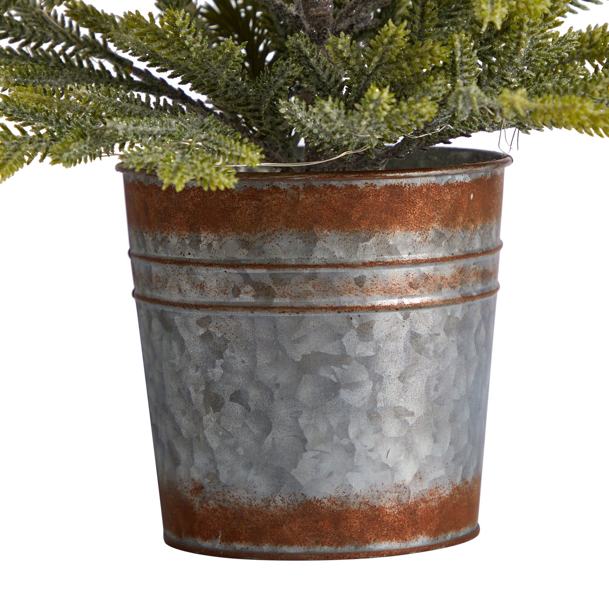 26” Pine “Natural Look” Artificial Christmas Tree with 35 Warm White Lights in Rustic Metal Planter - Image 6