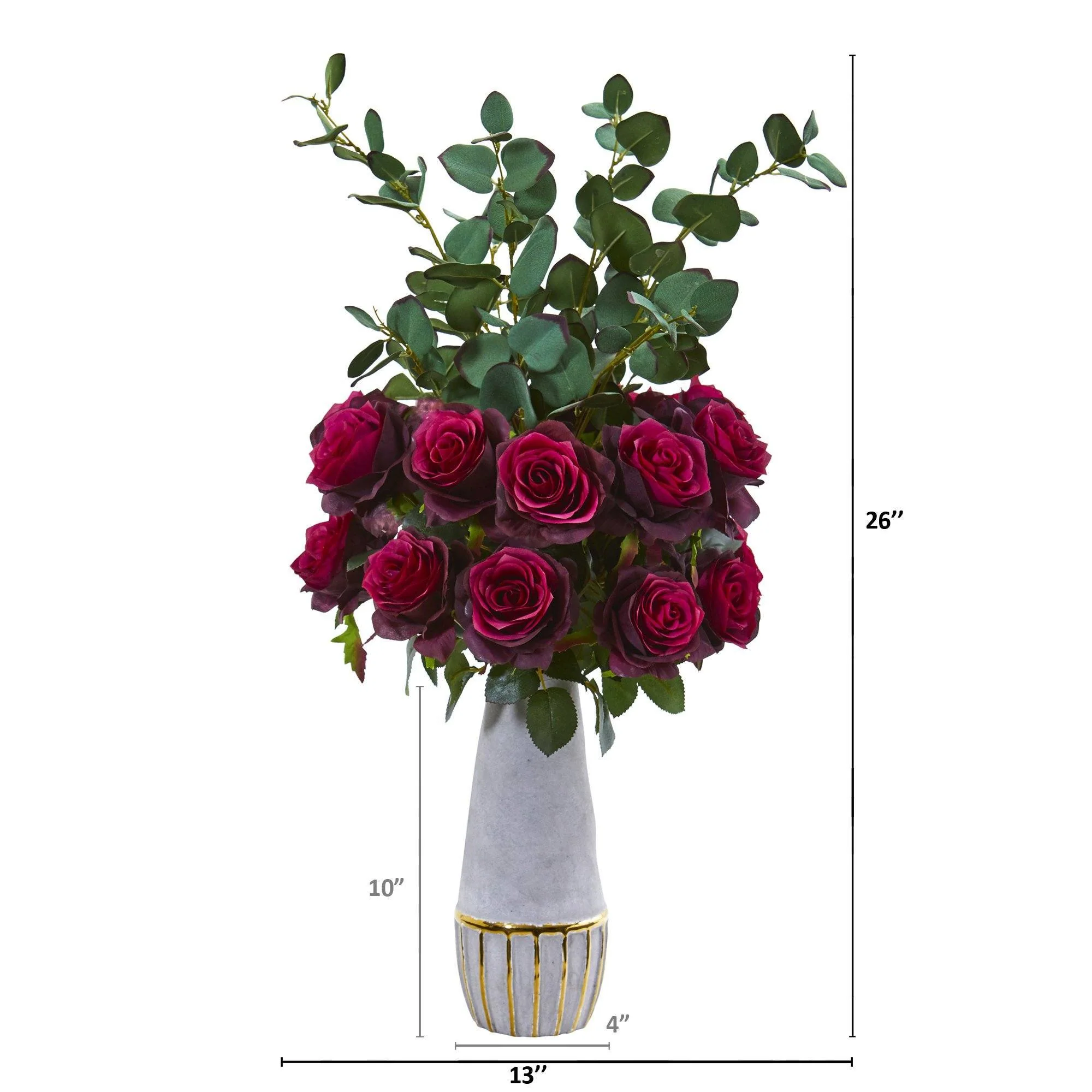 26” Rose and Eucalyptus Arrangement in Stoneware Vase - Image 2