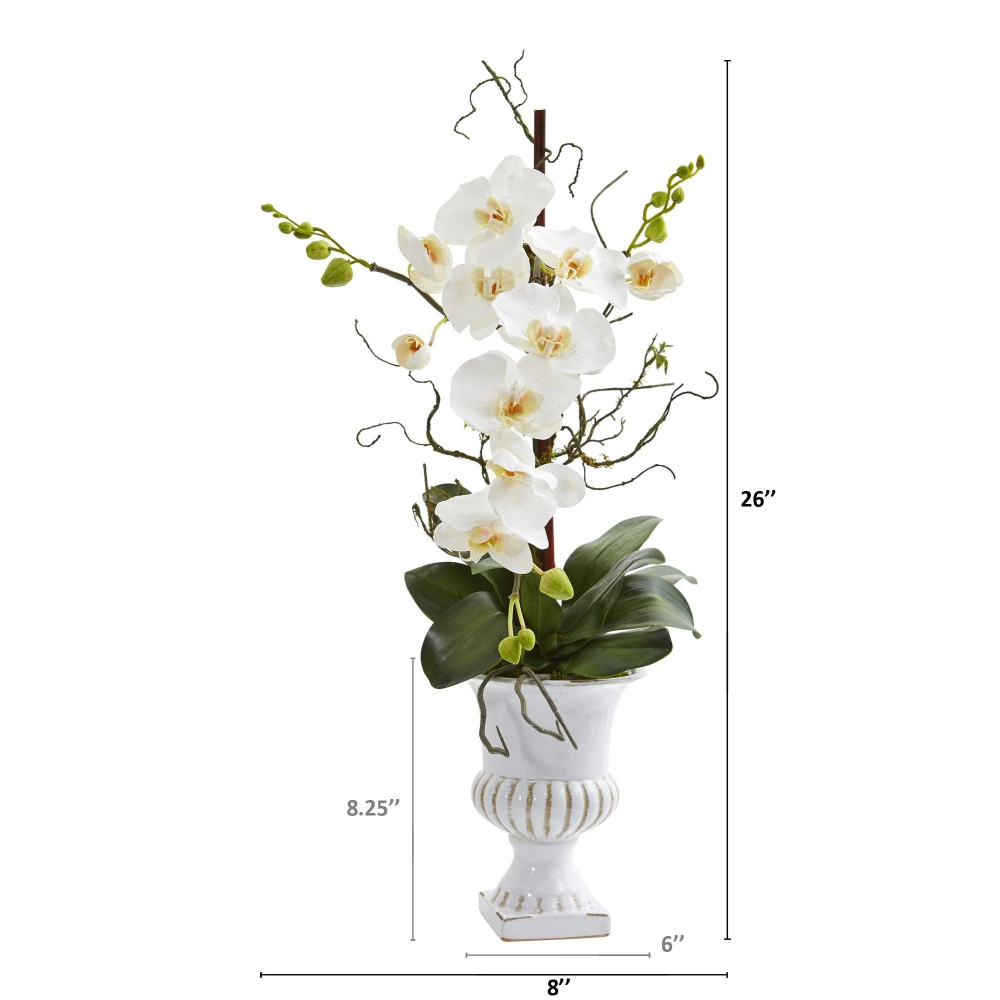 26” Single Phalaenopsis Orchid Artificial Arrangement in White Urn - Image 2
