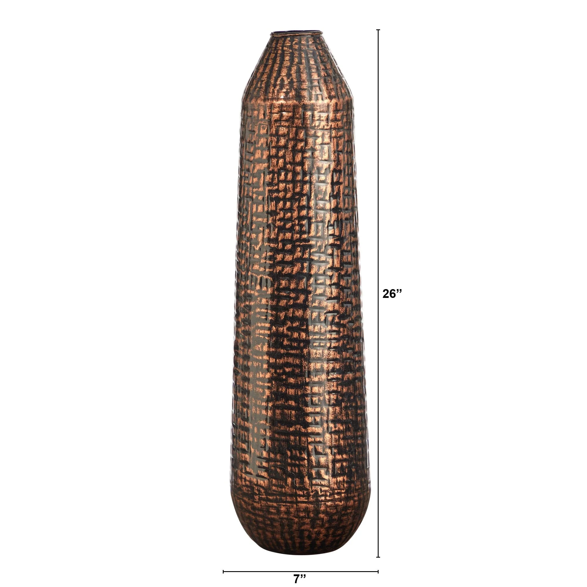 26” Tall Embossed Metal Tower Vase - Image 3