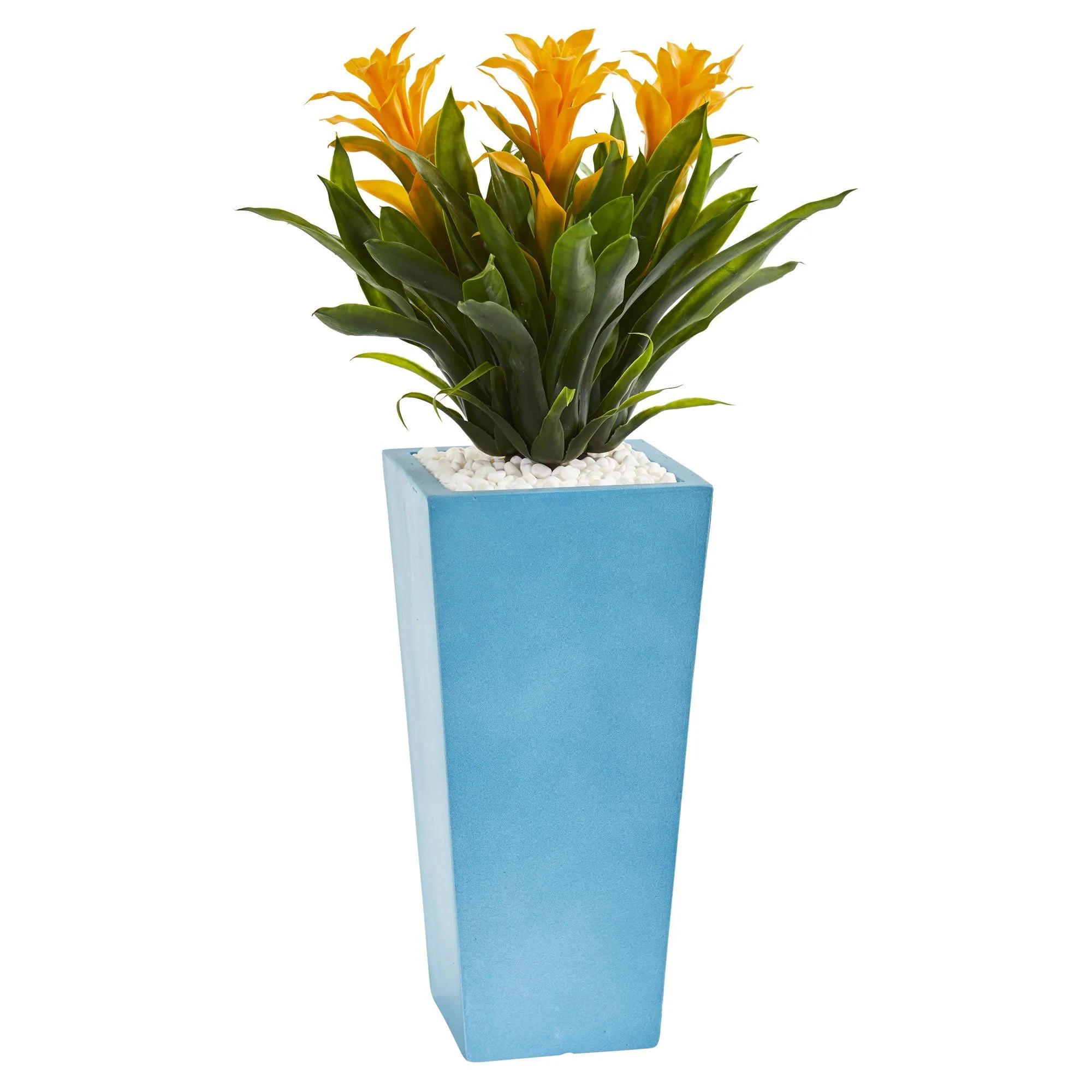 26” Triple Bromeliad Artificial Plant in Turquoise Tower Vase - Image 4