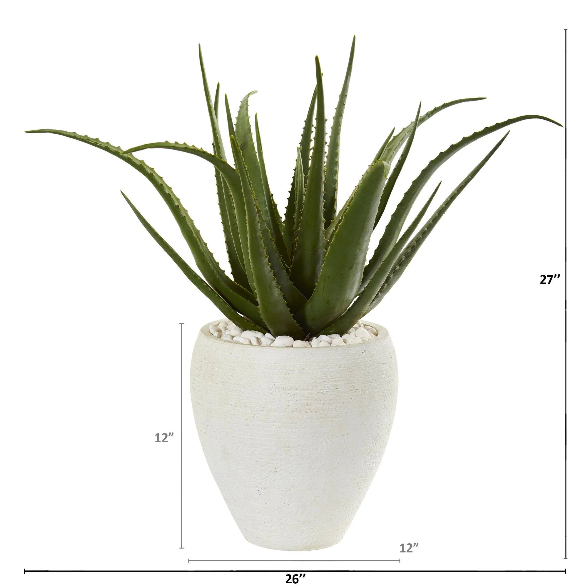 27” Aloe Artificial Plant in White Planter - Image 2
