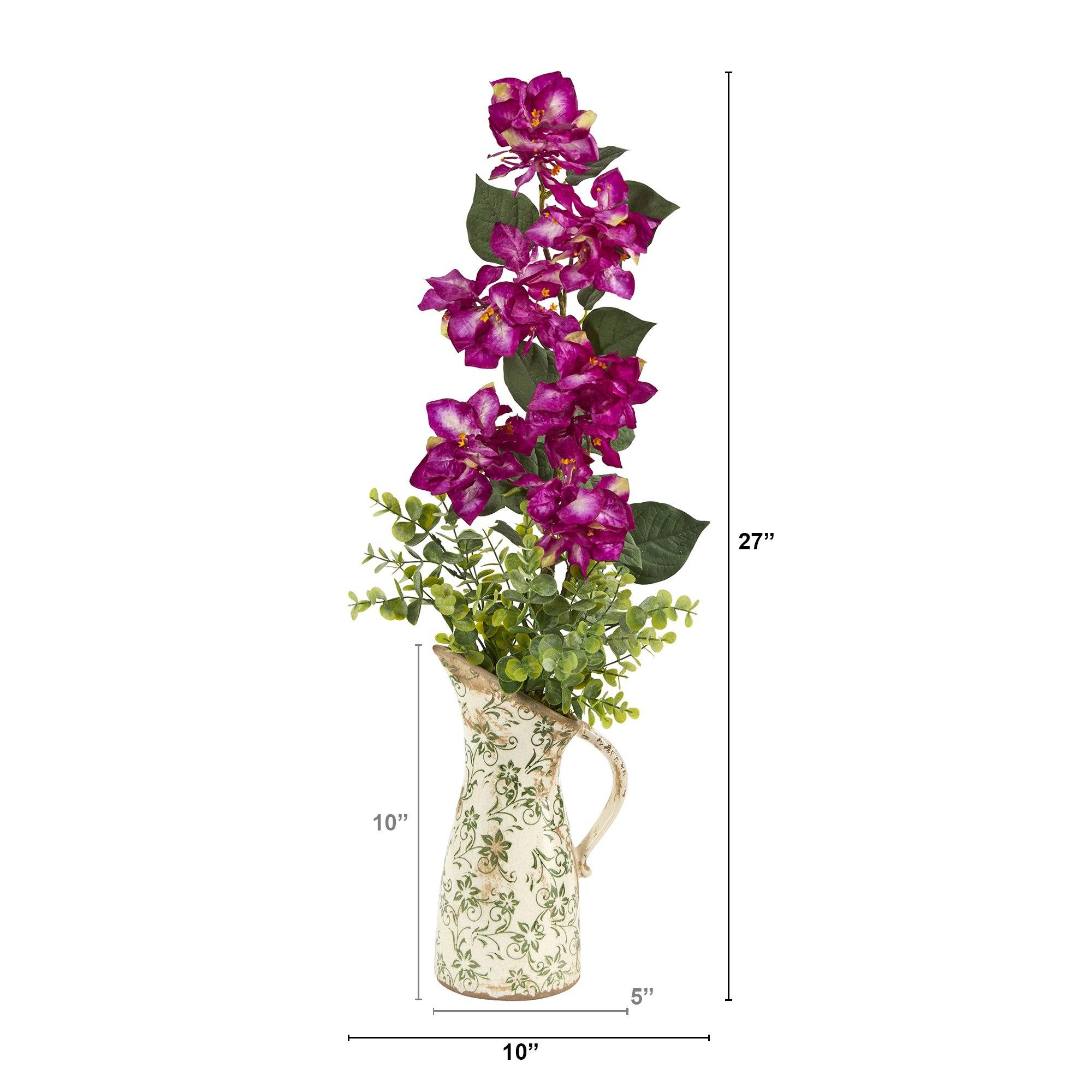 27” Bougainvillea and Eucalyptus Artificial Arrangement in Floral Pitcher - Image 3