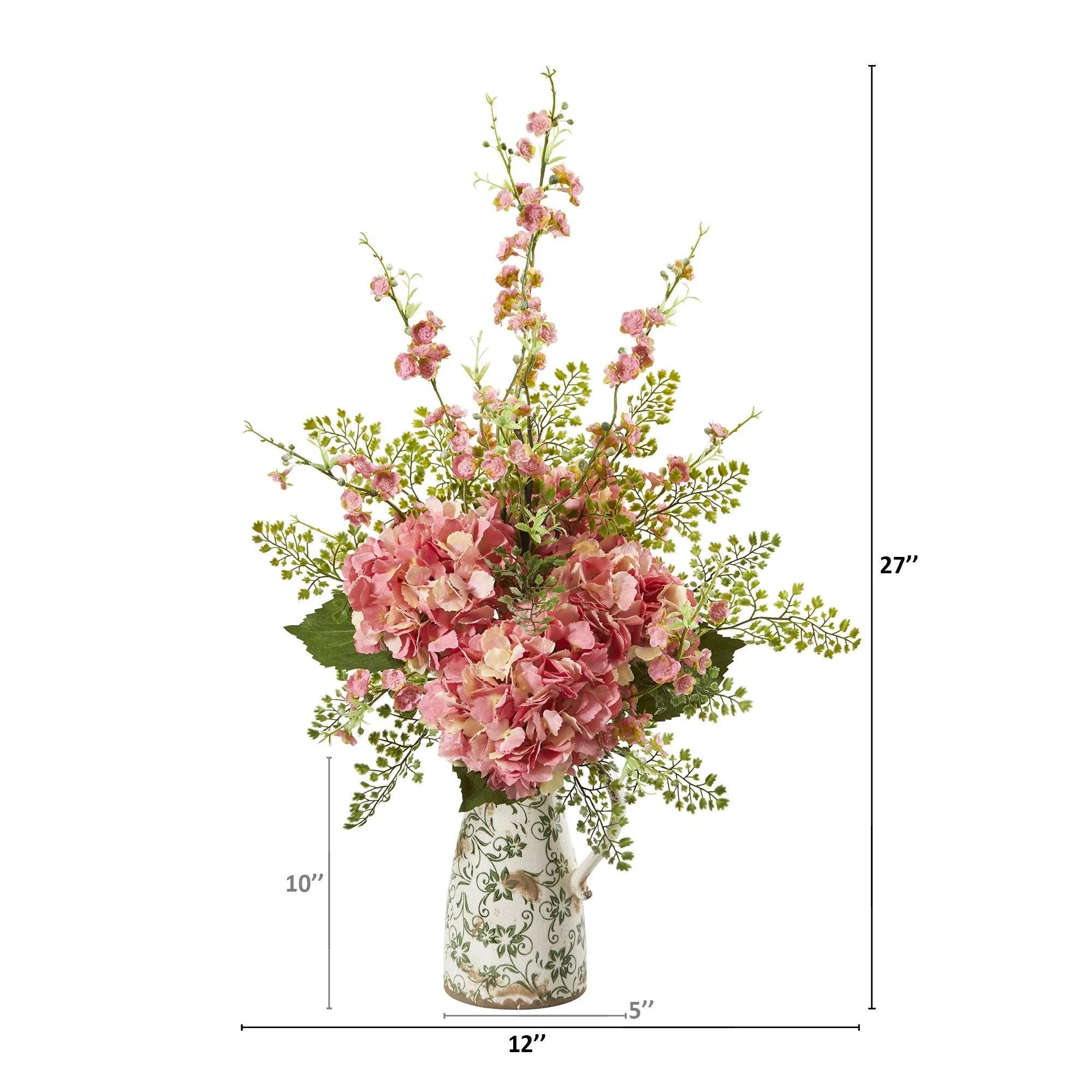 27” Cherry Blossom, Hydrangea and Greens Arrangement in Vase - Image 3