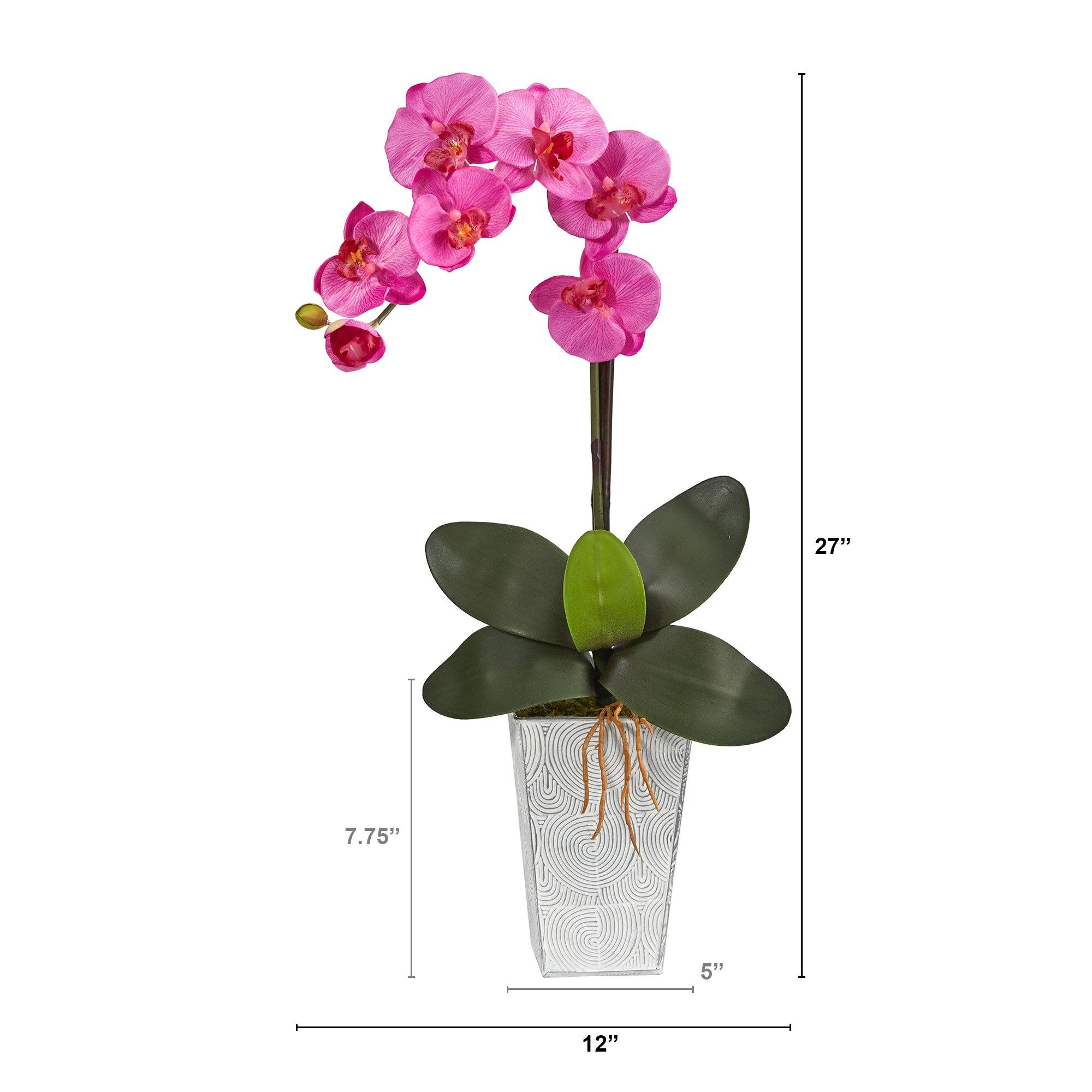 27” Phalaenopsis Orchid Artificial Arrangement in Embossed White Planter - Image 2