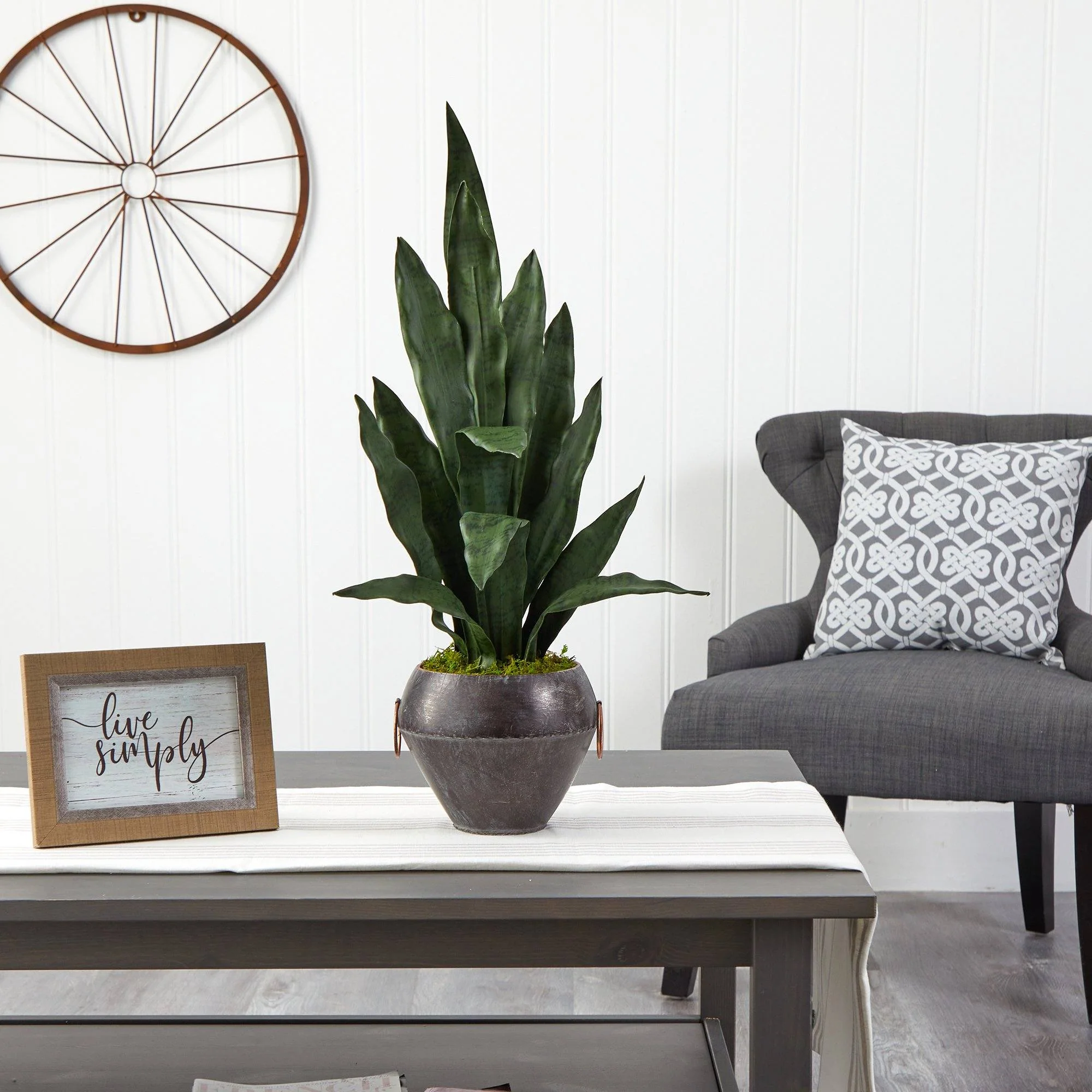 27” Sansevieria Artificial Plant in Metal Bowl - Image 3