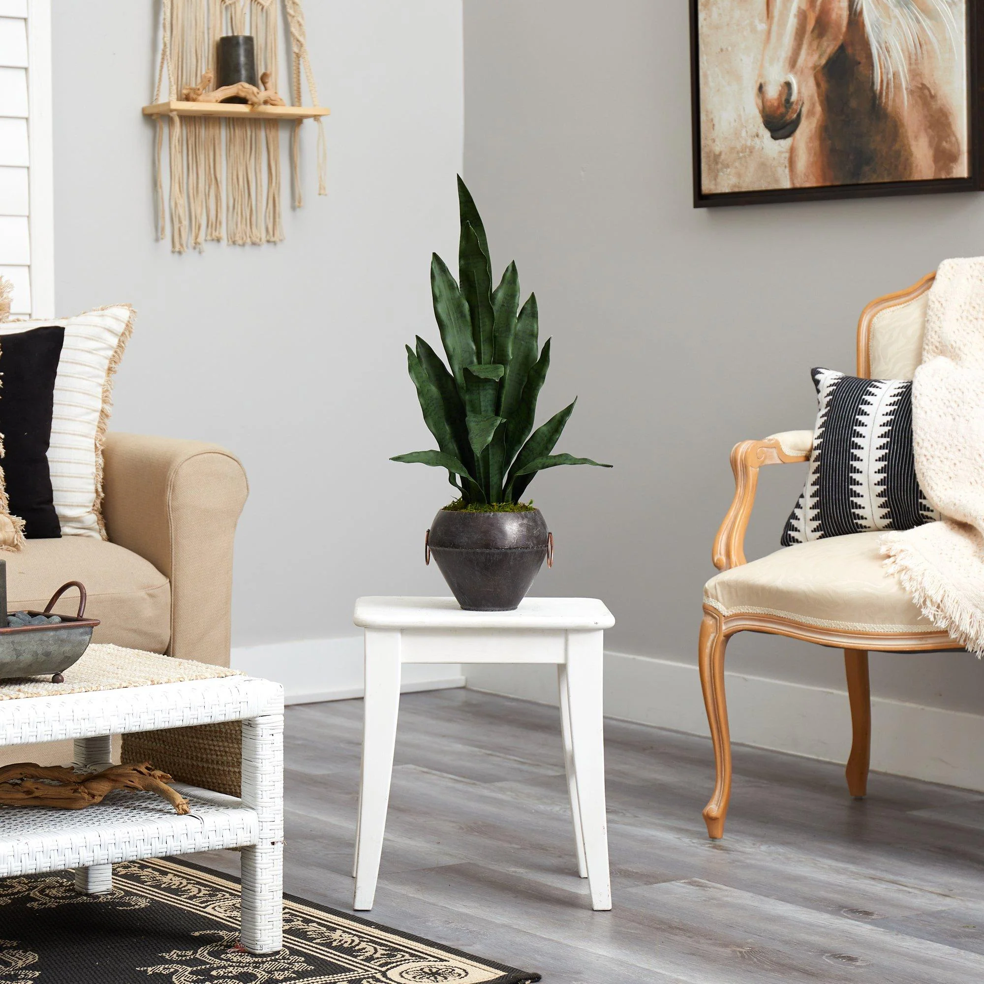 27” Sansevieria Artificial Plant in Metal Bowl - Image 4