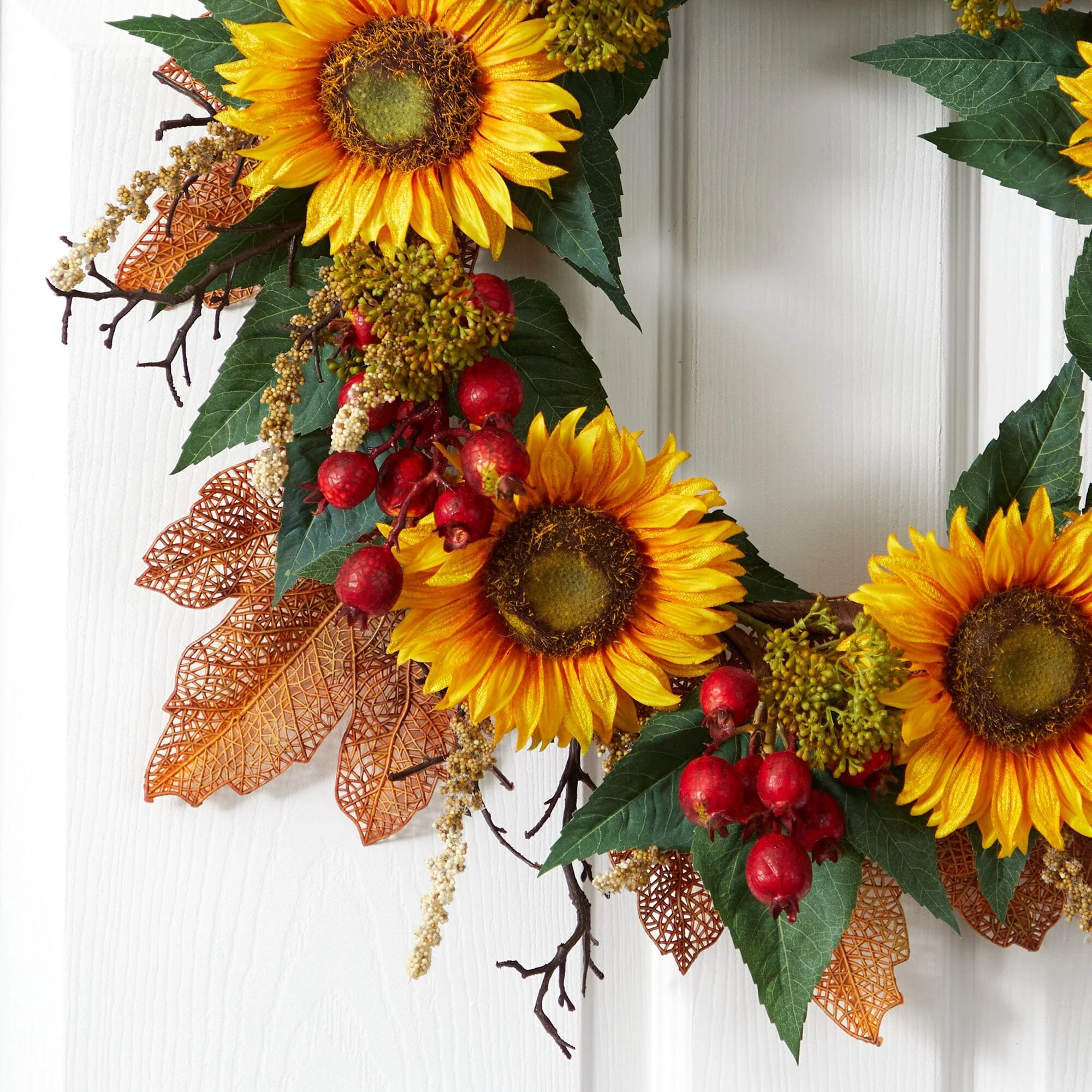 27” Sunflower Berry Artificial Wreath - Image 2
