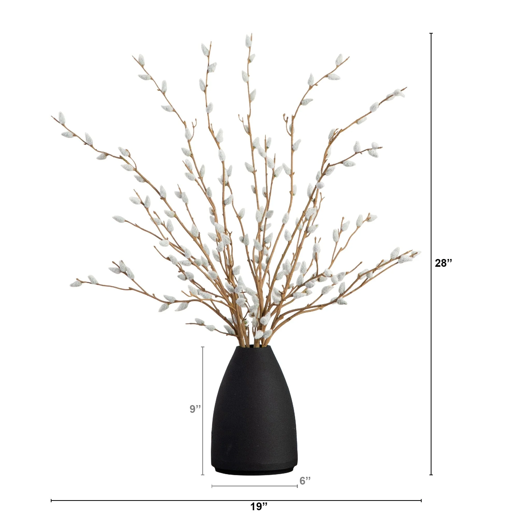 28” Artificial Pussy Willow Arrangement in Modern Metal Black Vase - Image 4