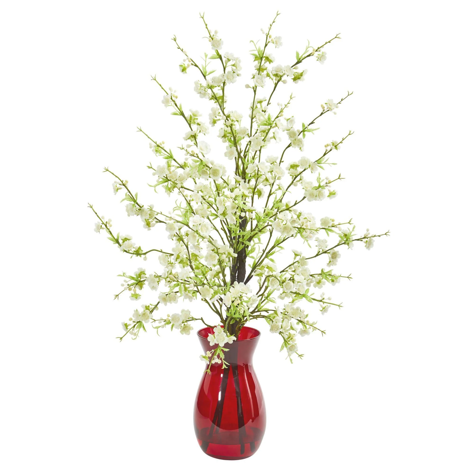 Cherry Blossom Artificial Arrangement in Ruby Vase - Image 2