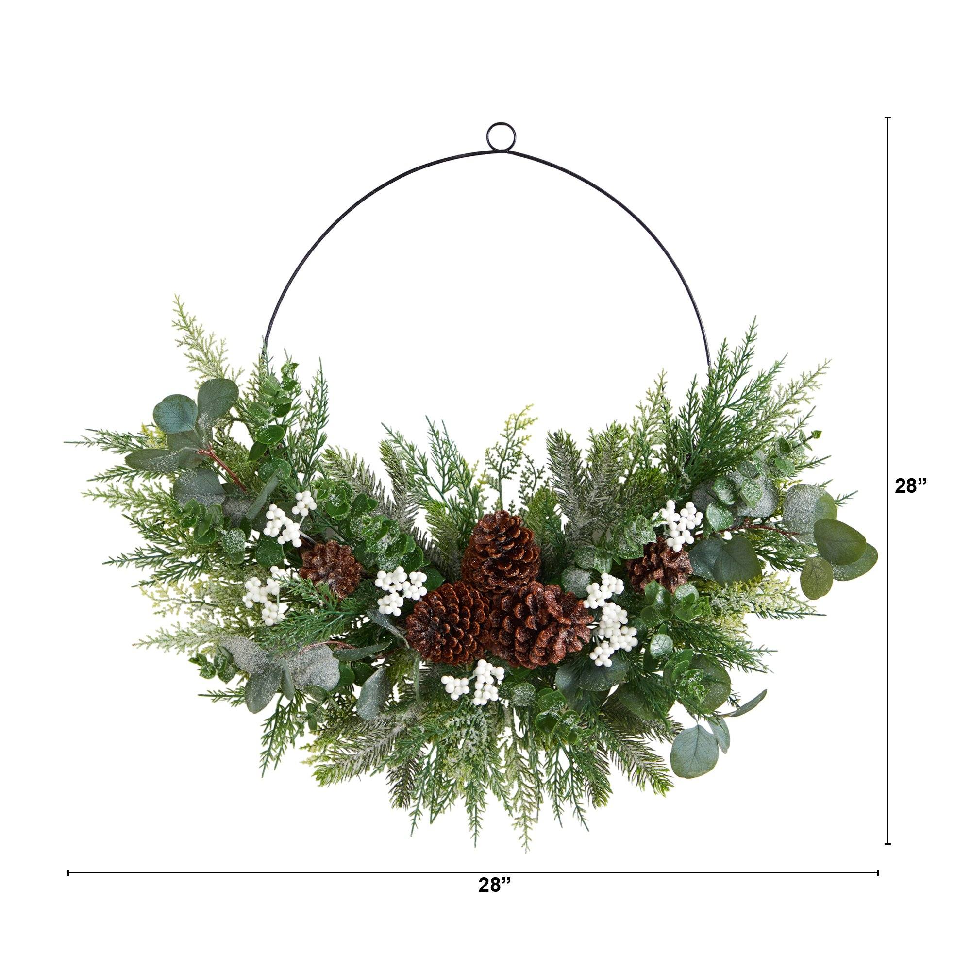 28” Christmas Pine, Eucalyptus, and Berries Metal Circlet Artificial Wreath - Image 4