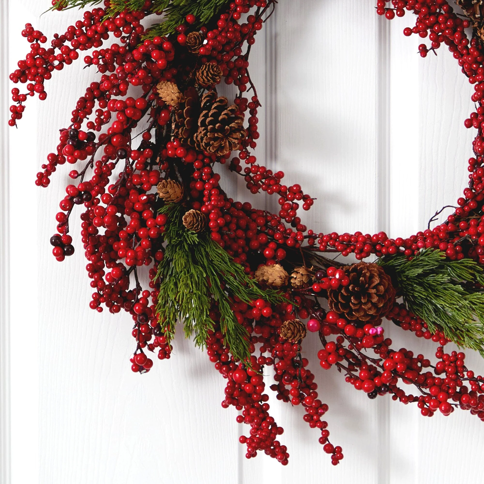 28” Cypress Artificial Wreath with Berries and Pine Cones - Image 2