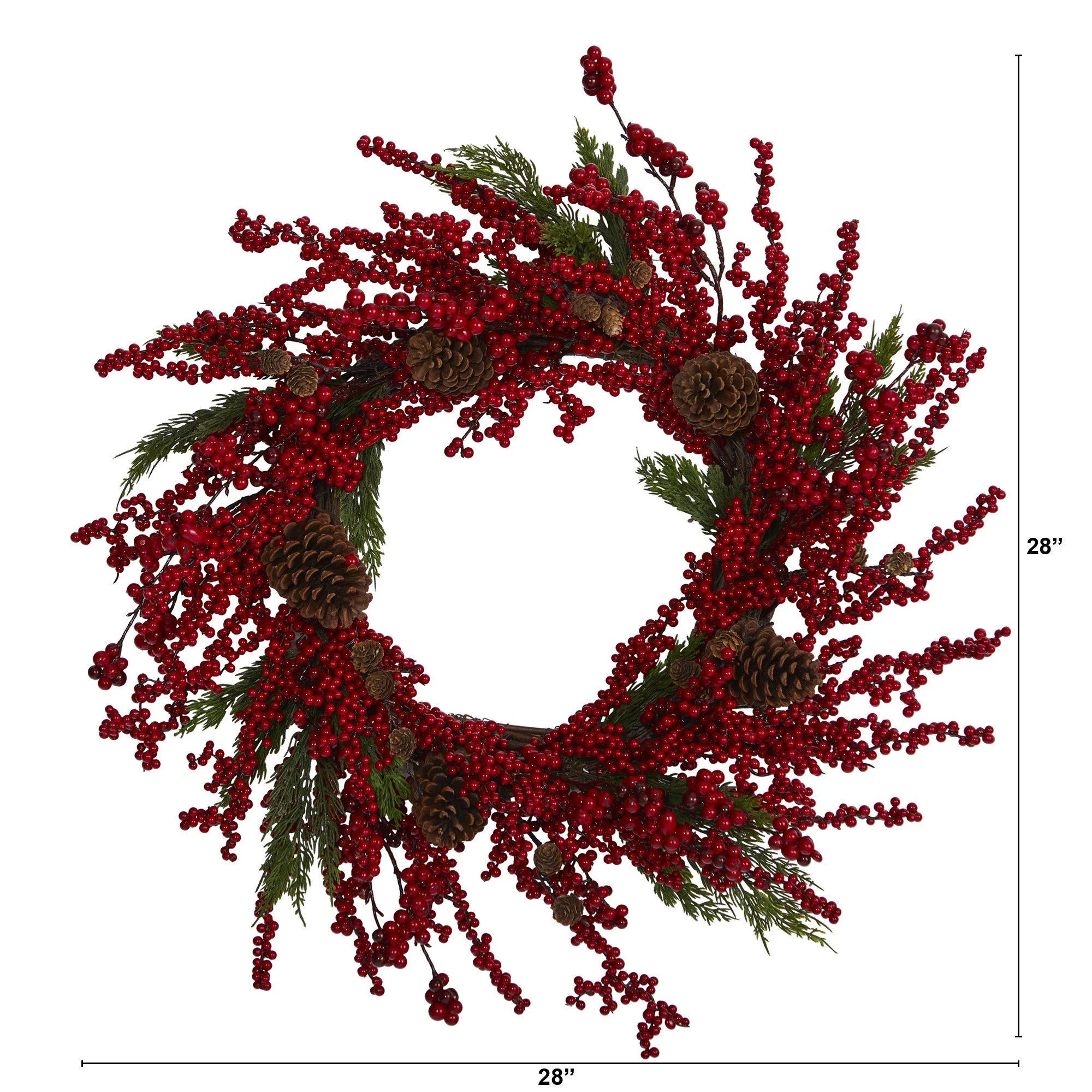 28” Cypress Artificial Wreath with Berries and Pine Cones - Image 3