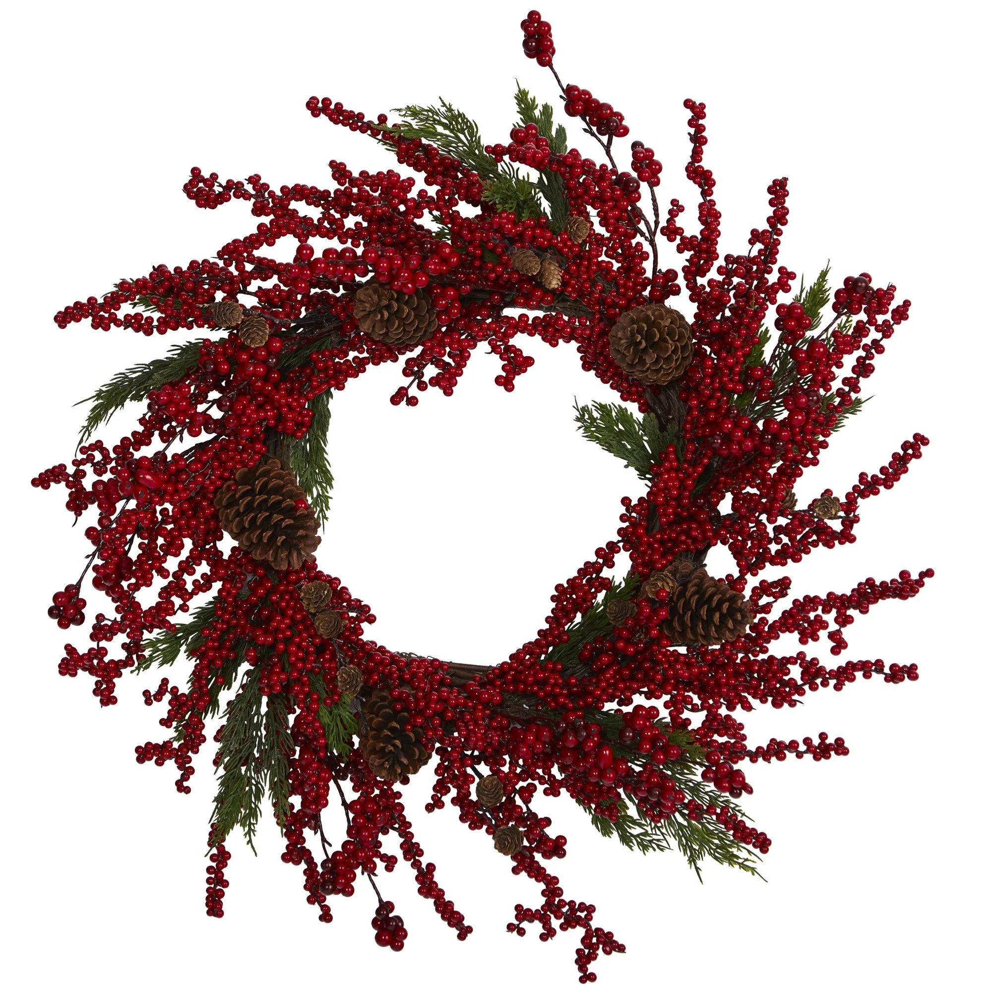 28” Cypress Artificial Wreath with Berries and Pine Cones - Image 5