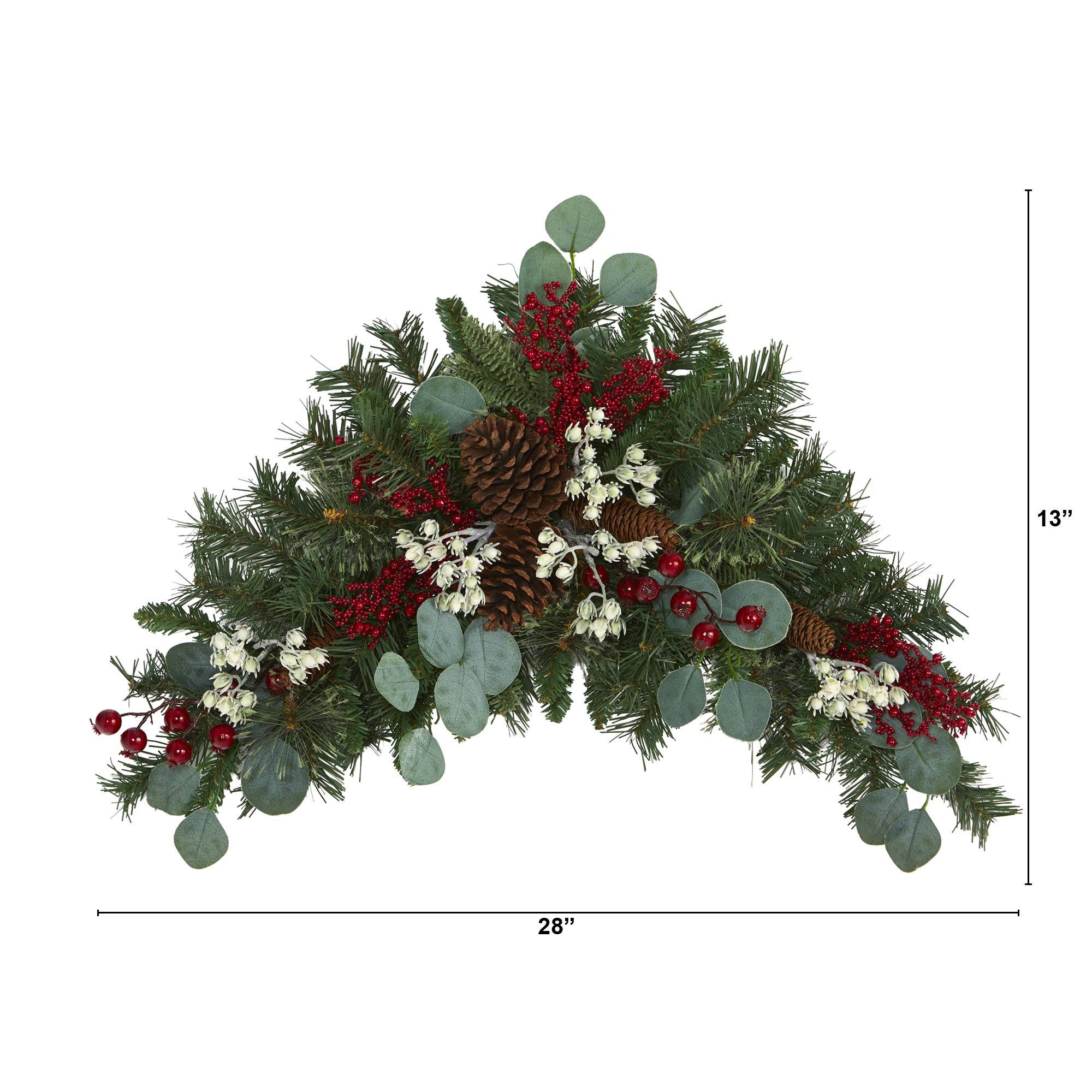 28” Eucalyptus and Pine Artificial Swag with Berries and Pine Cones - Image 2