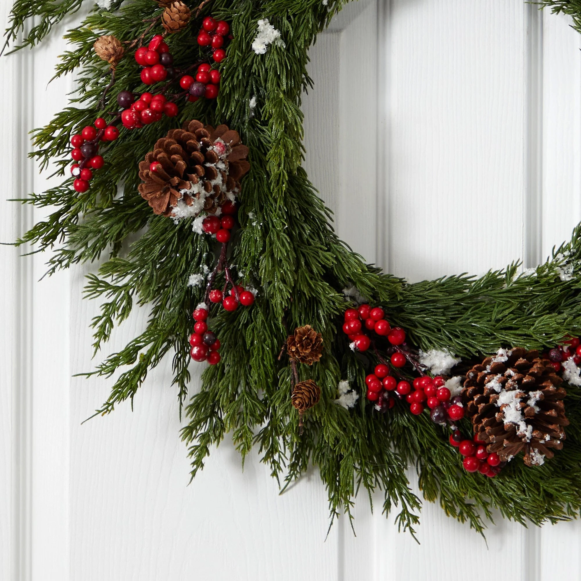 28'' Frosted Cypress with Berries and Pine Cones Artificial Wreath - Image 2