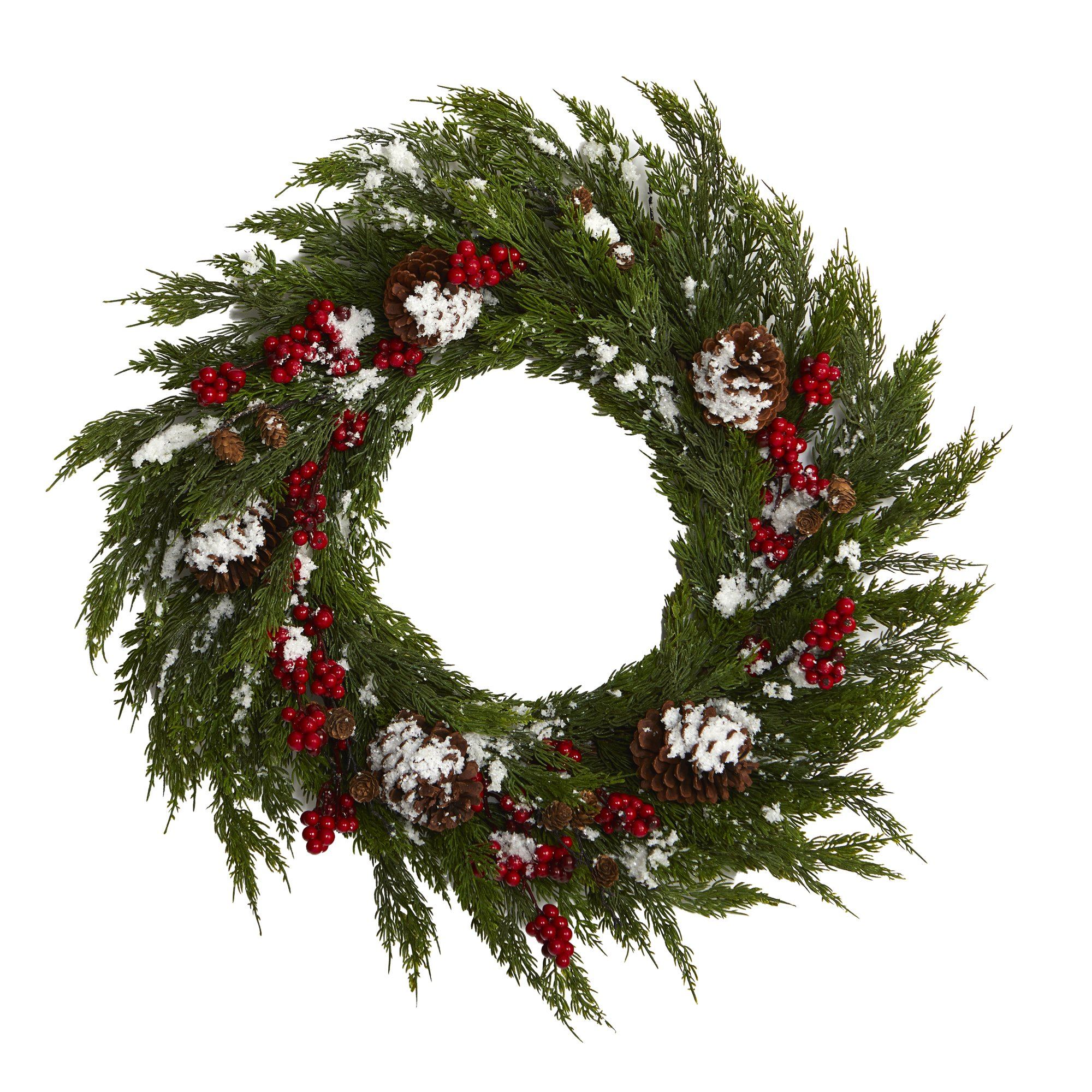 28'' Frosted Cypress with Berries and Pine Cones Artificial Wreath - Image 3