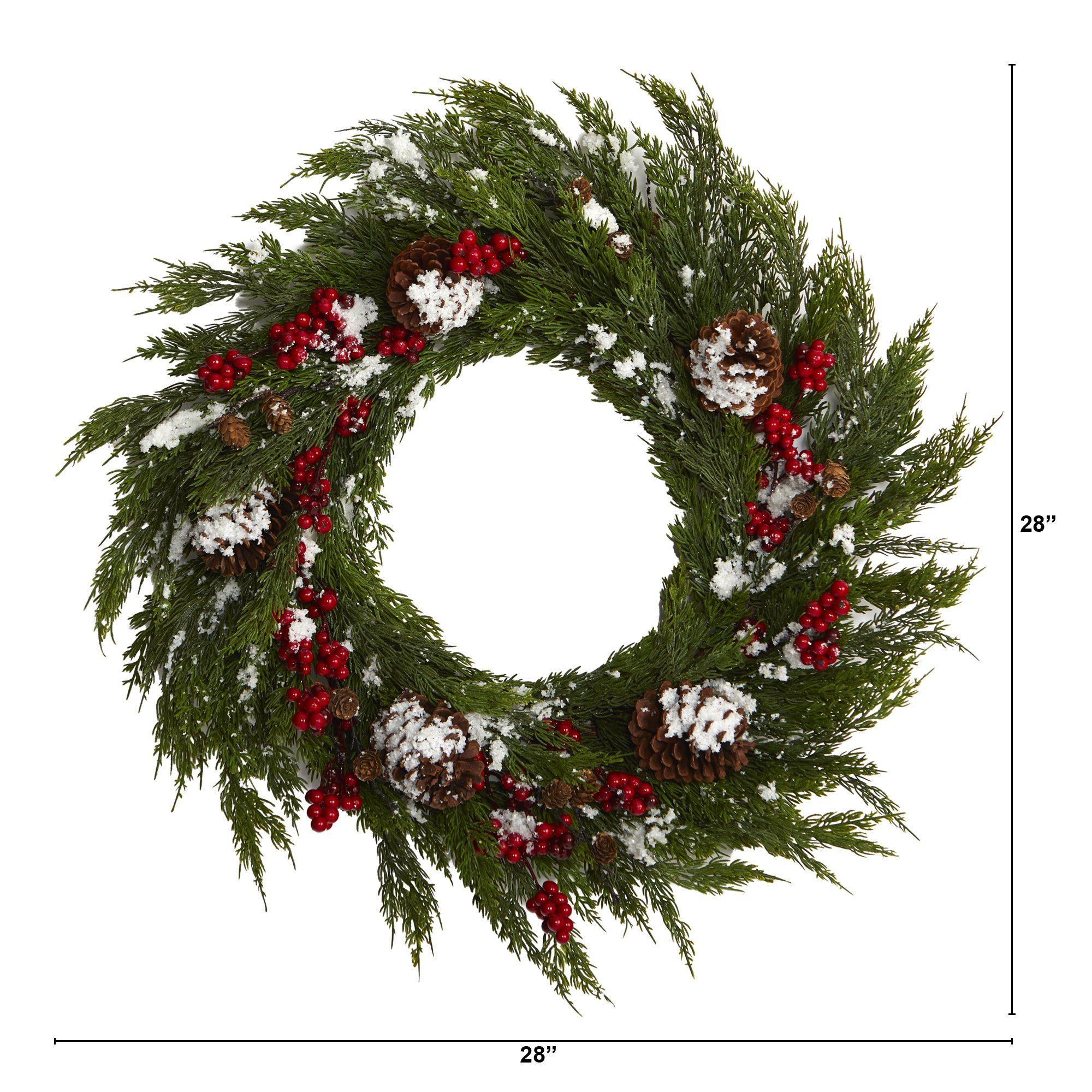 28'' Frosted Cypress with Berries and Pine Cones Artificial Wreath - Image 4