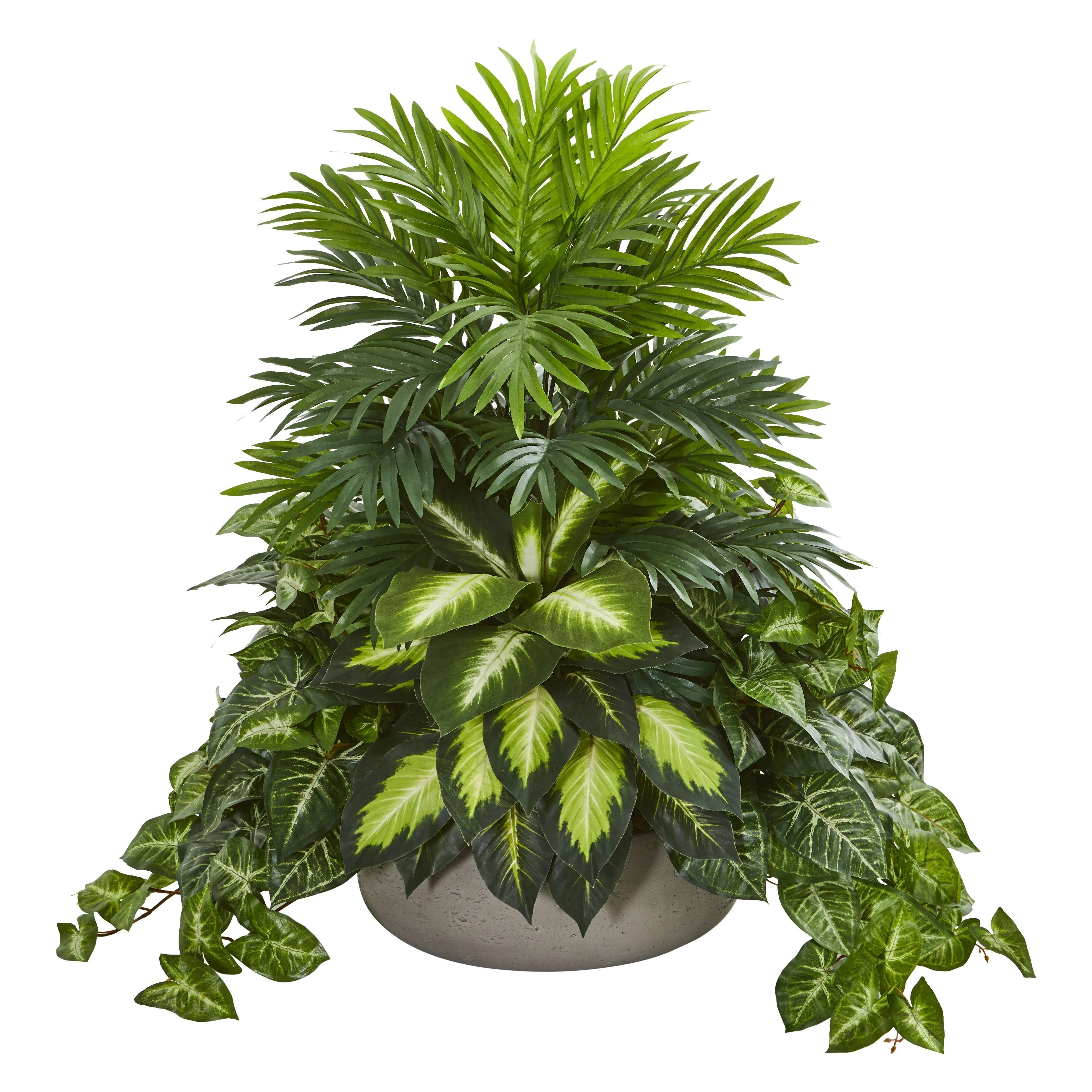 Mixed Greens Artificial Plant in Stone Planter