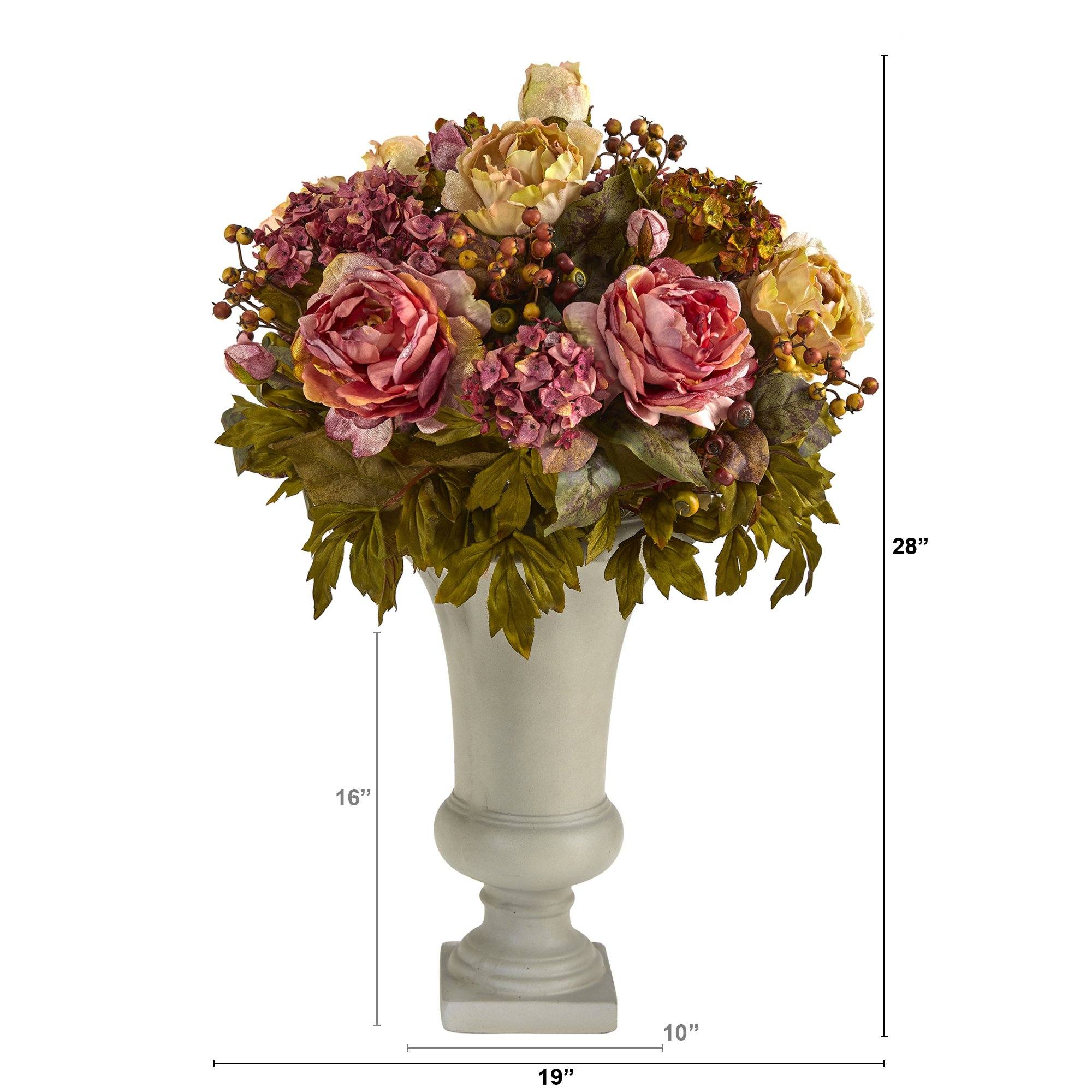 28” Peony Artificial Arrangement in Sand Colored Urn - Image 3