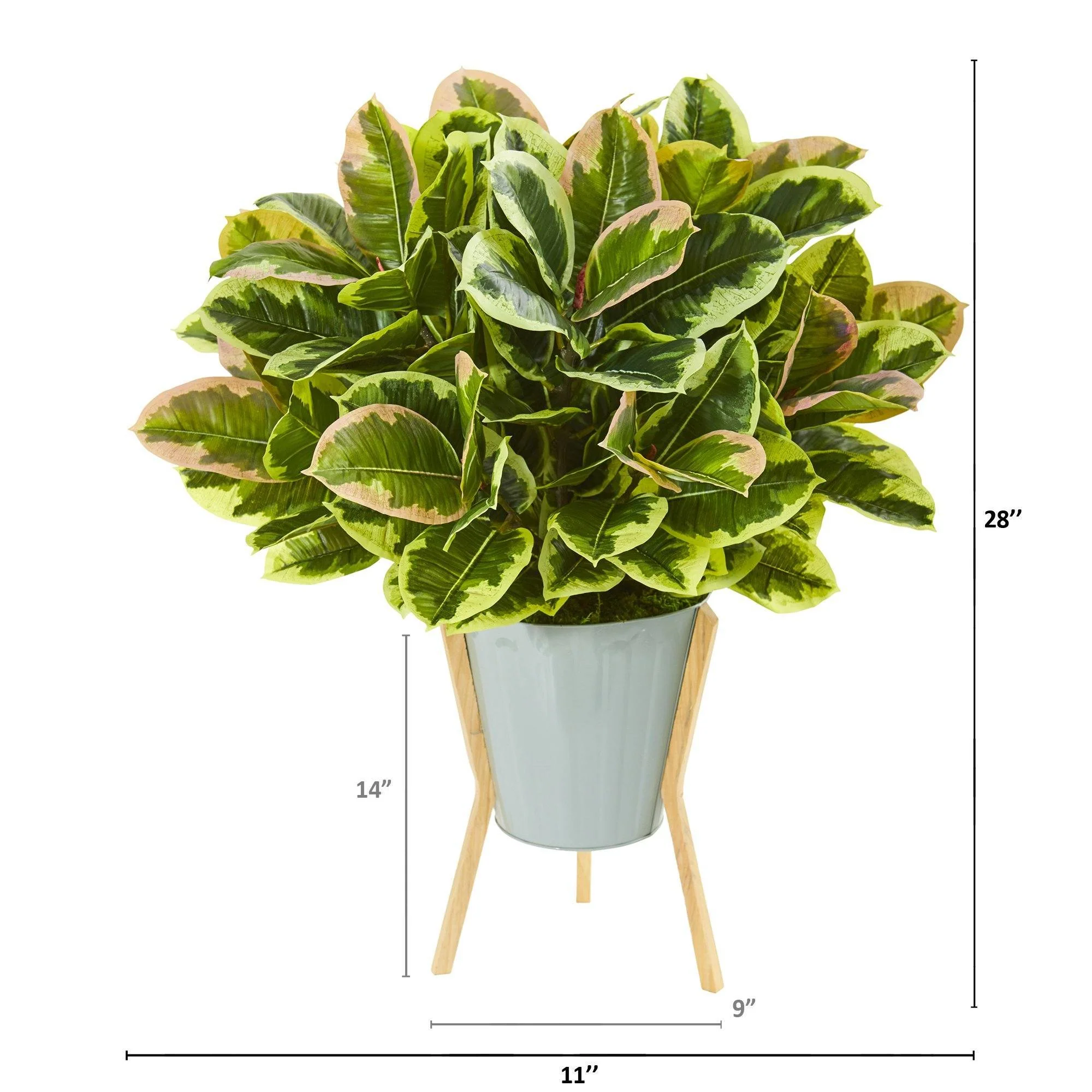 28” Rubber Leaf Artificial Plant in Green Planter with Stand (Real Touch) - Image 2