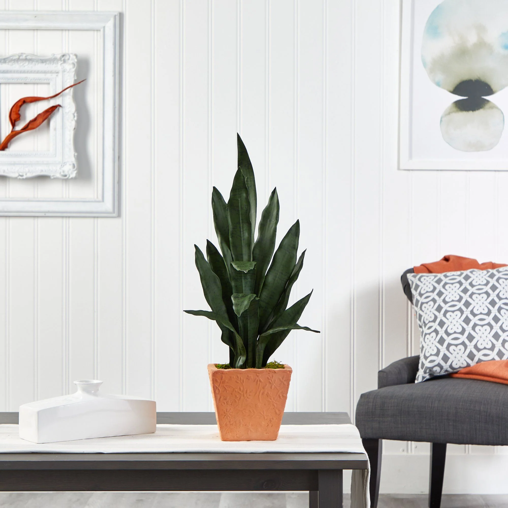 28” Artificial Sansevieria Plant in Terra-Cotta Planter - Image 3