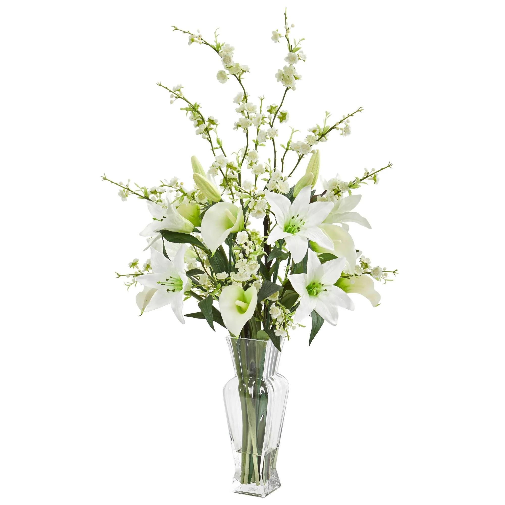 Calla, Lily and Cherry Blossom Artificial Arrangement - Image 3