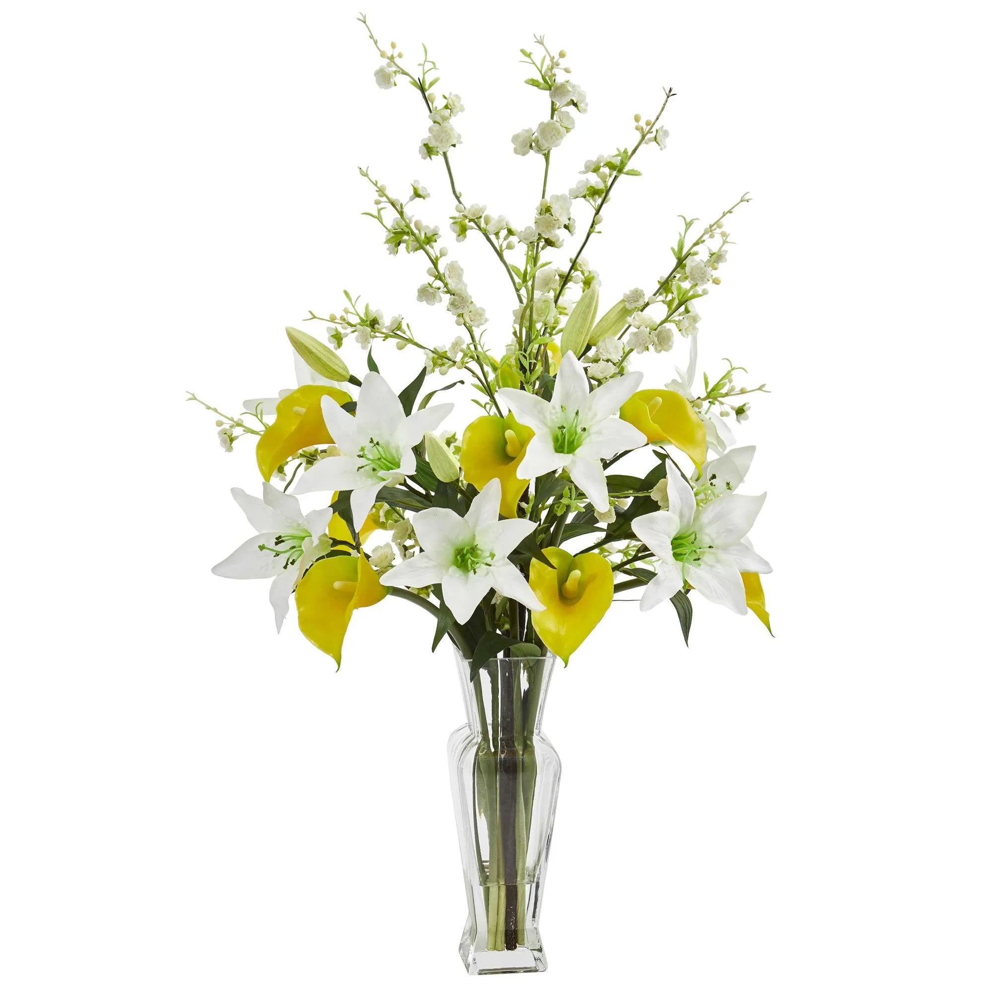 Calla, Lily and Cherry Blossom Artificial Arrangement - Image 4