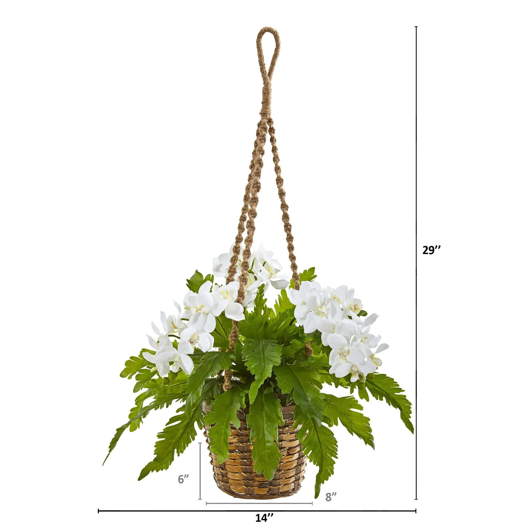 29” Phalaenopsis Orchid & Fern Artificial Plant in Hanging Basket - Image 2