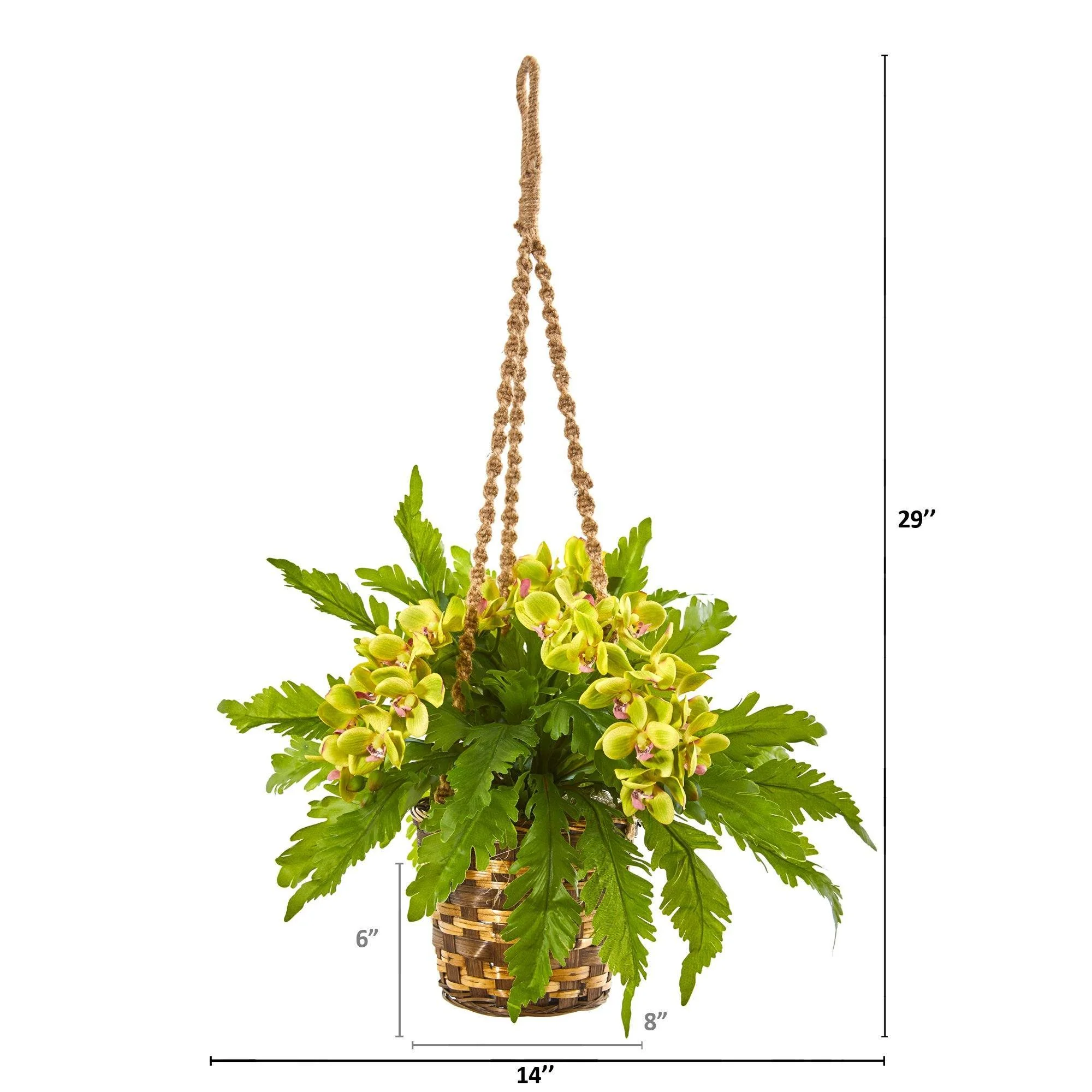 29” Artificial Phalaenopsis Orchid & Fern Plant in Hanging Basket - Image 2