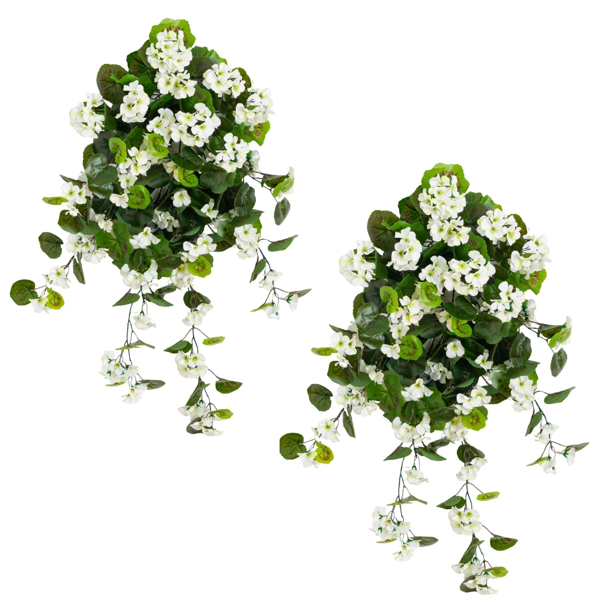 29" UV Resistant Artificial Geranium Hanging Plant - White (Indoor/Outdoor) - Set of 2 - Image 4