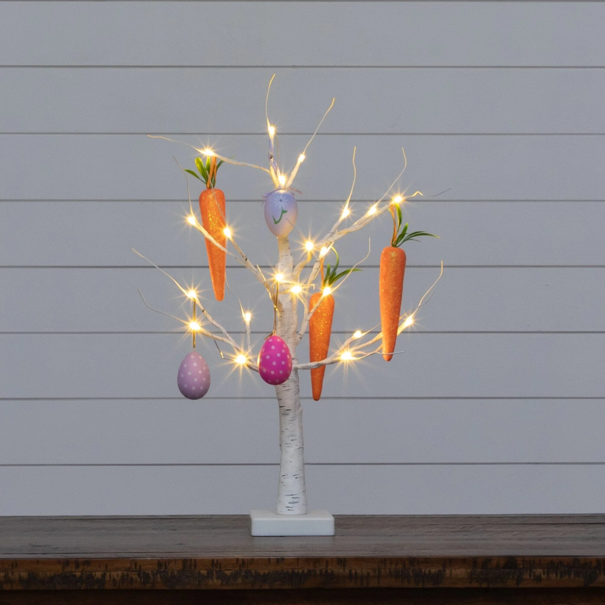 2' Pre-Lit Artificial Easter Egg and Carrots Ornament Twig Tree with 24 Warm White LED Lights - Image 3