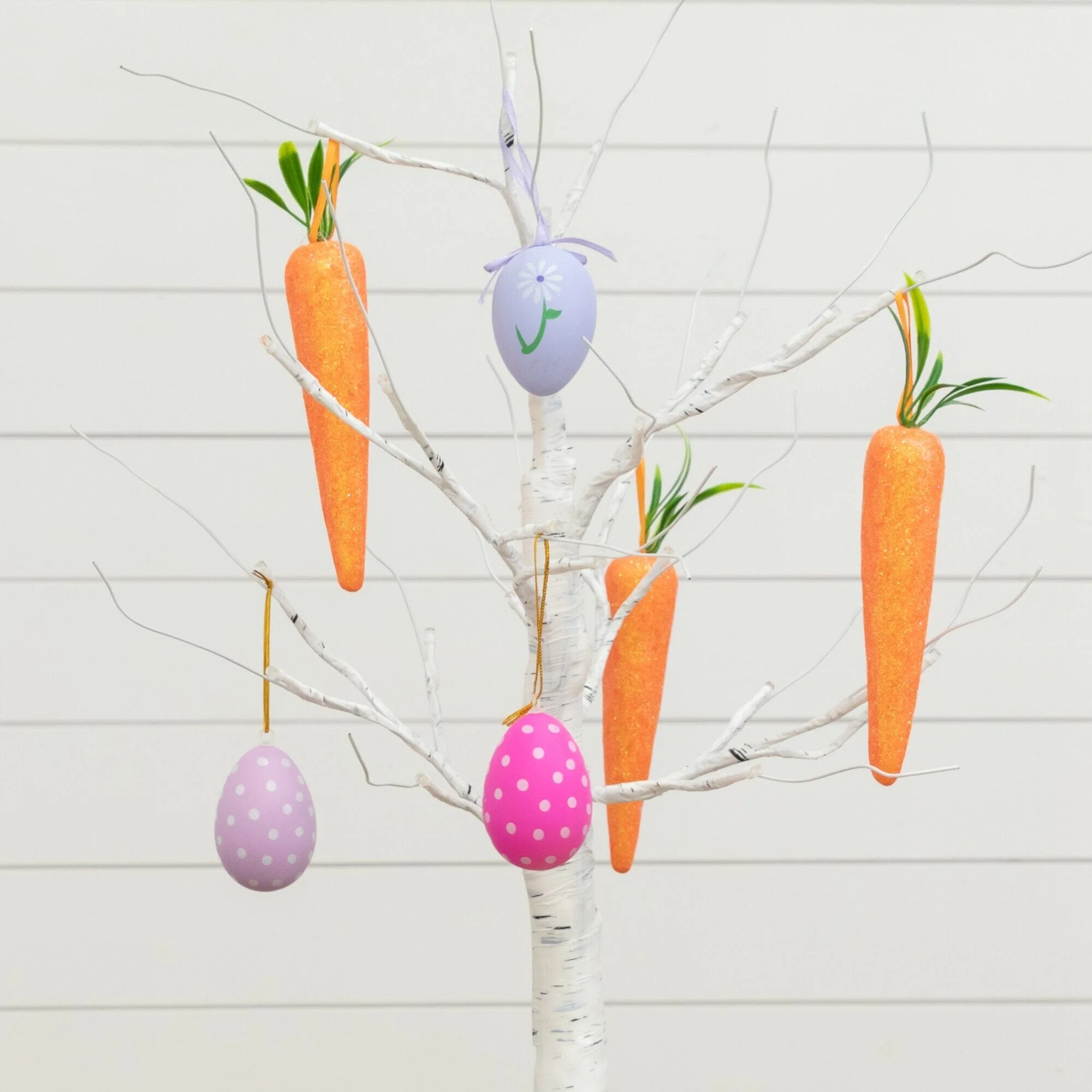2' Pre-Lit Artificial Easter Egg and Carrots Ornament Twig Tree with 24 Warm White LED Lights - Image 4