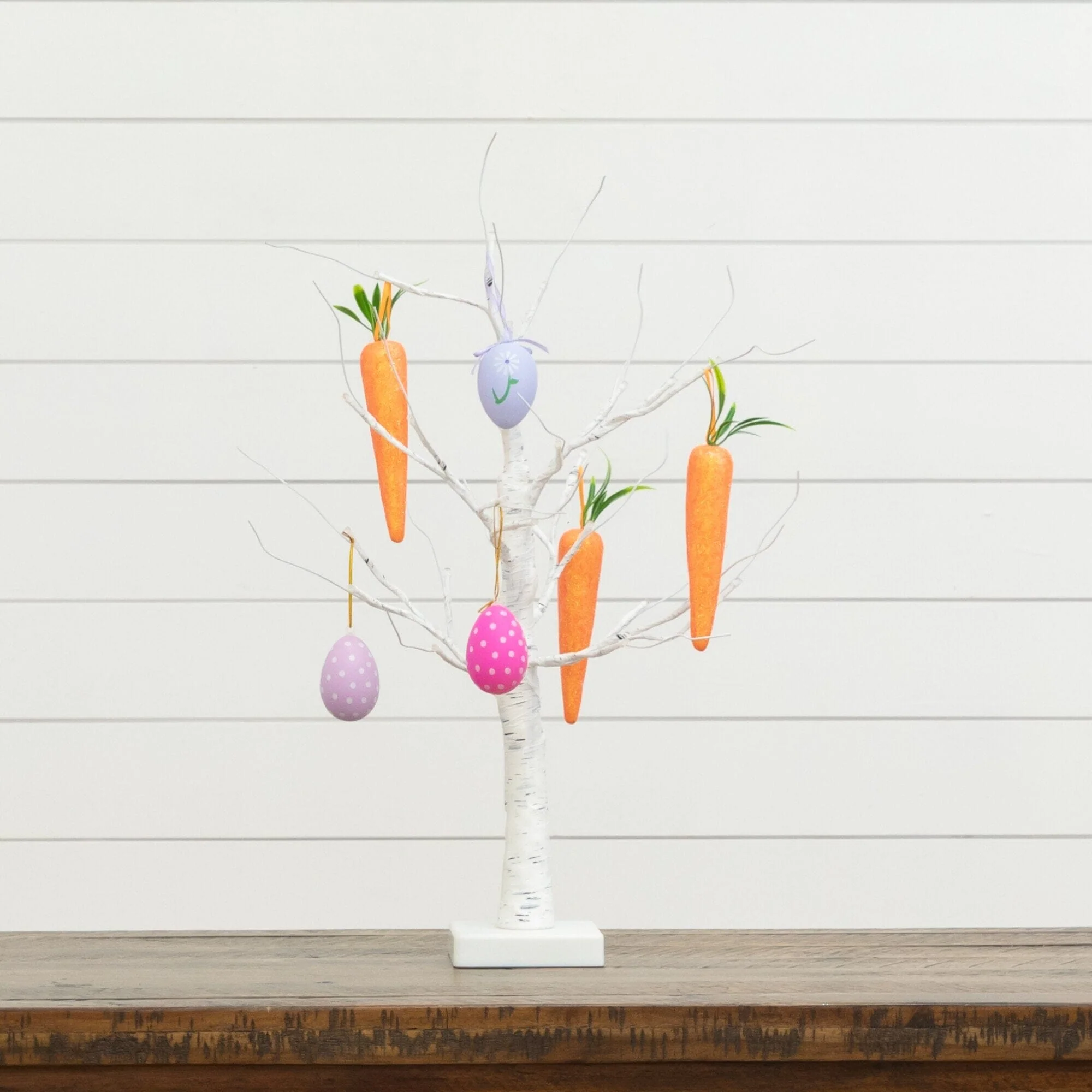2' Pre-Lit Artificial Easter Egg and Carrots Ornament Twig Tree with 24 Warm White LED Lights - Image 5