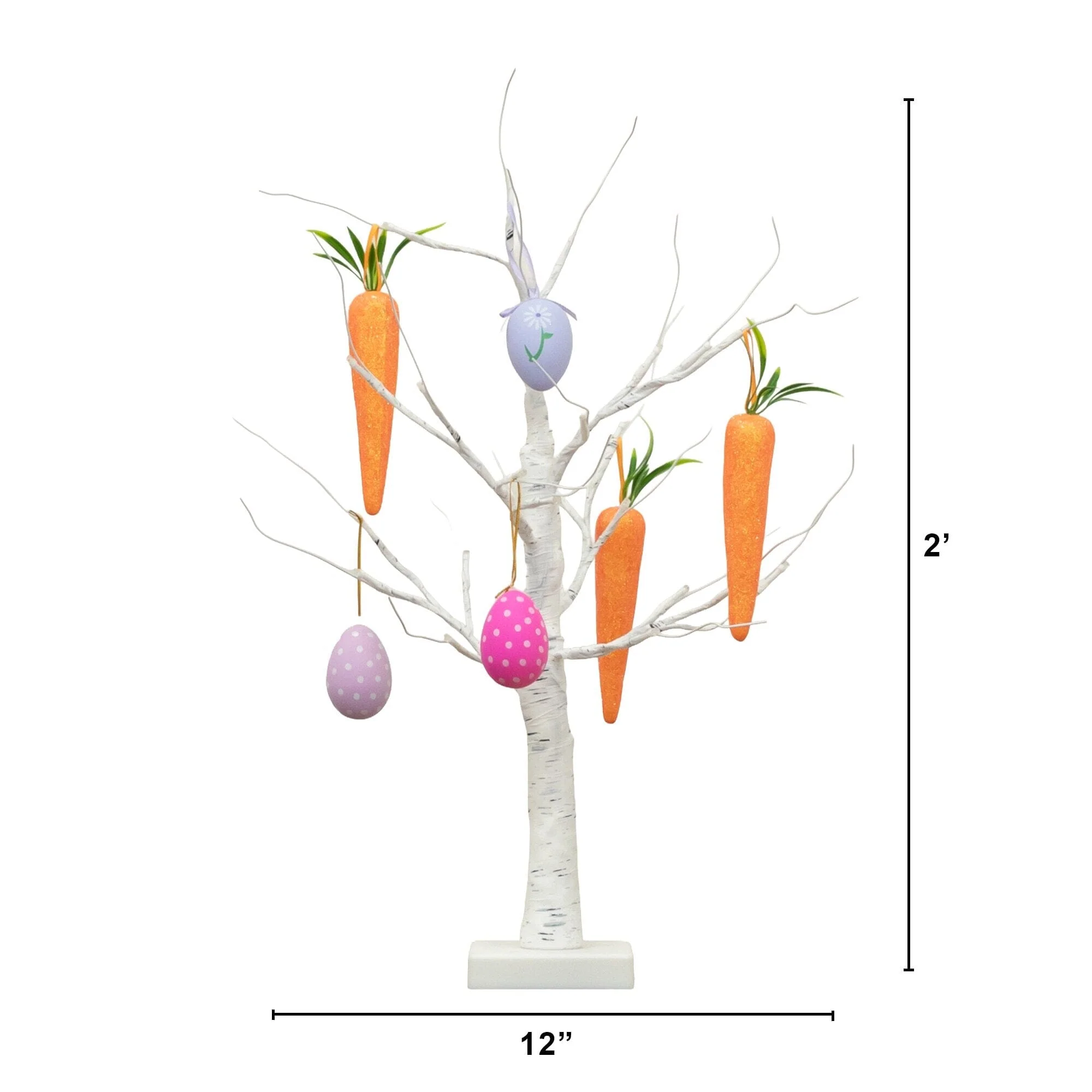 2' Pre-Lit Artificial Easter Egg and Carrots Ornament Twig Tree with 24 Warm White LED Lights - Image 6