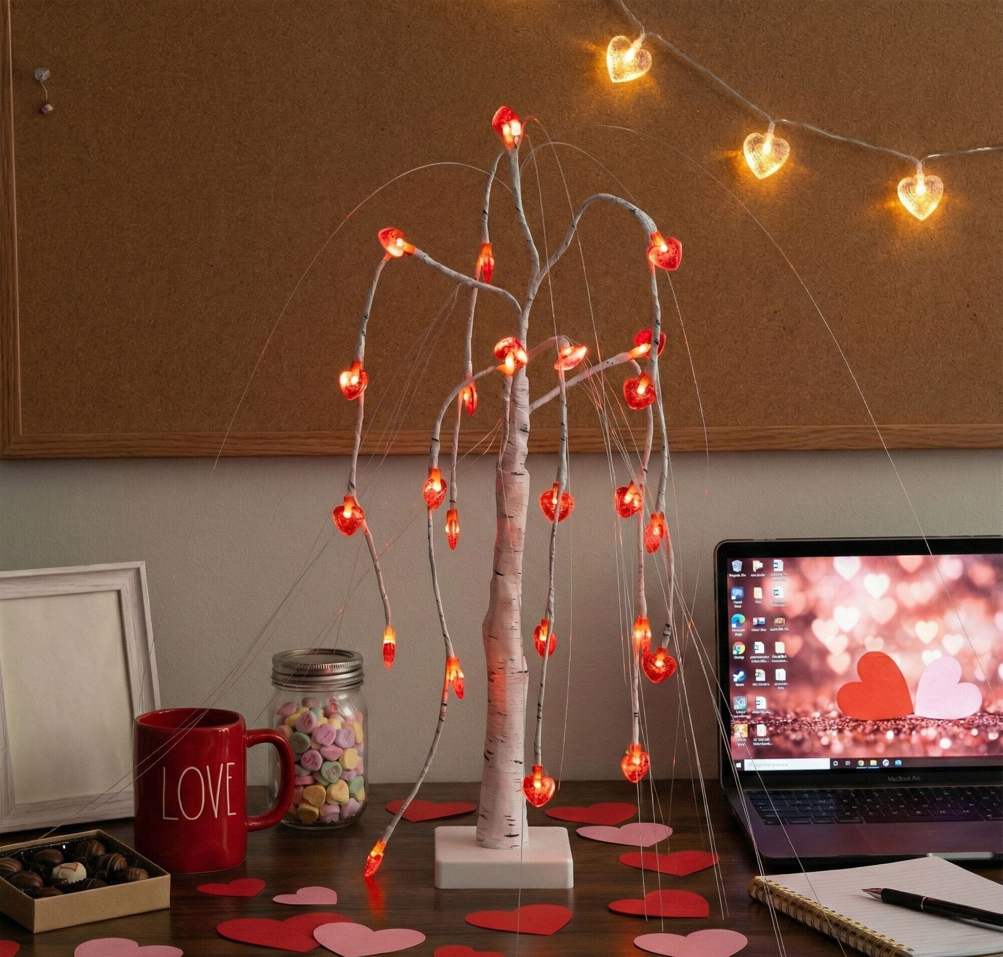2' Pre-Lit Artificial Valentine's Day Willow Tree with 24 Heart Shaped LED Lights - Image 3