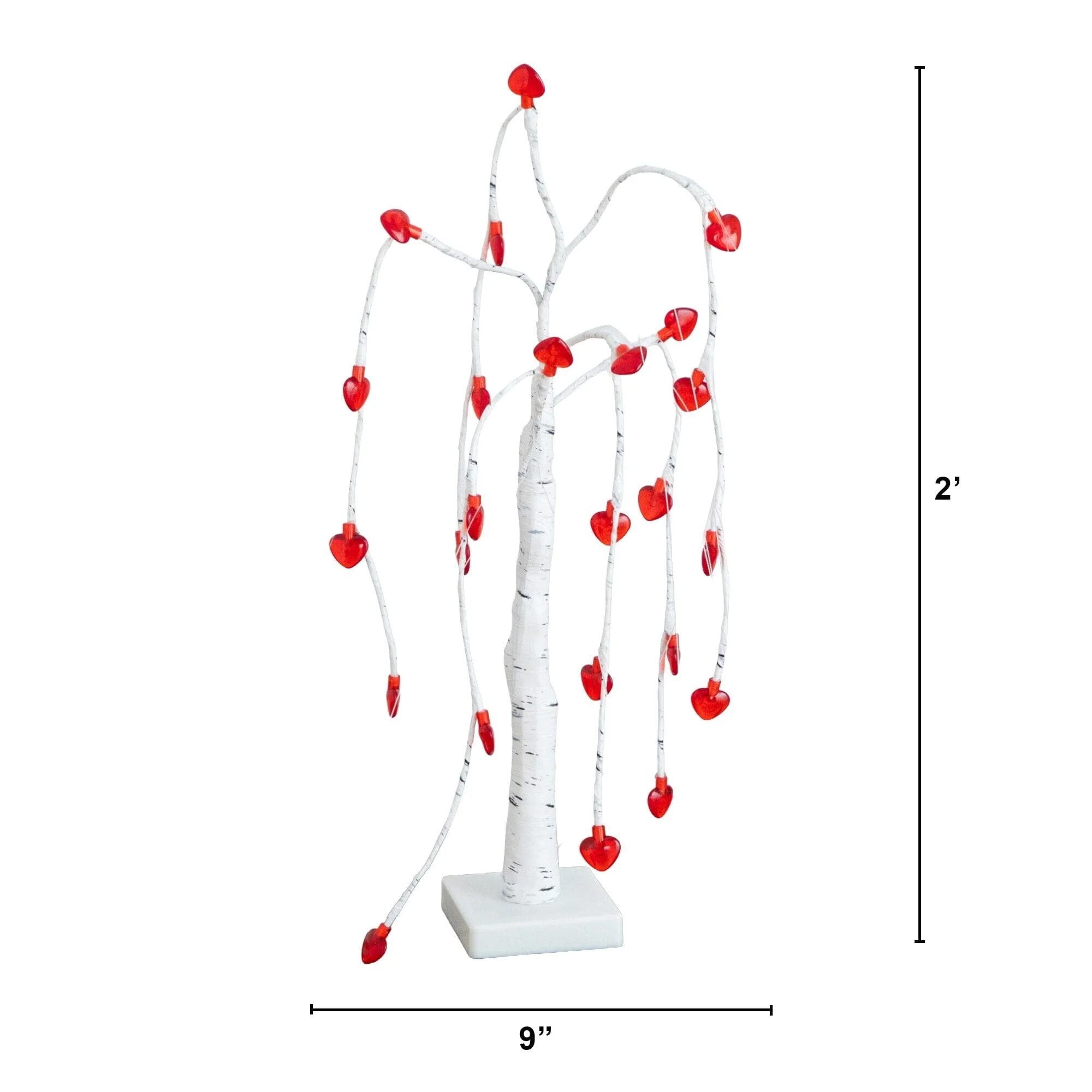 2' Pre-Lit Artificial Valentine's Day Willow Tree with 24 Heart Shaped LED Lights - Image 7